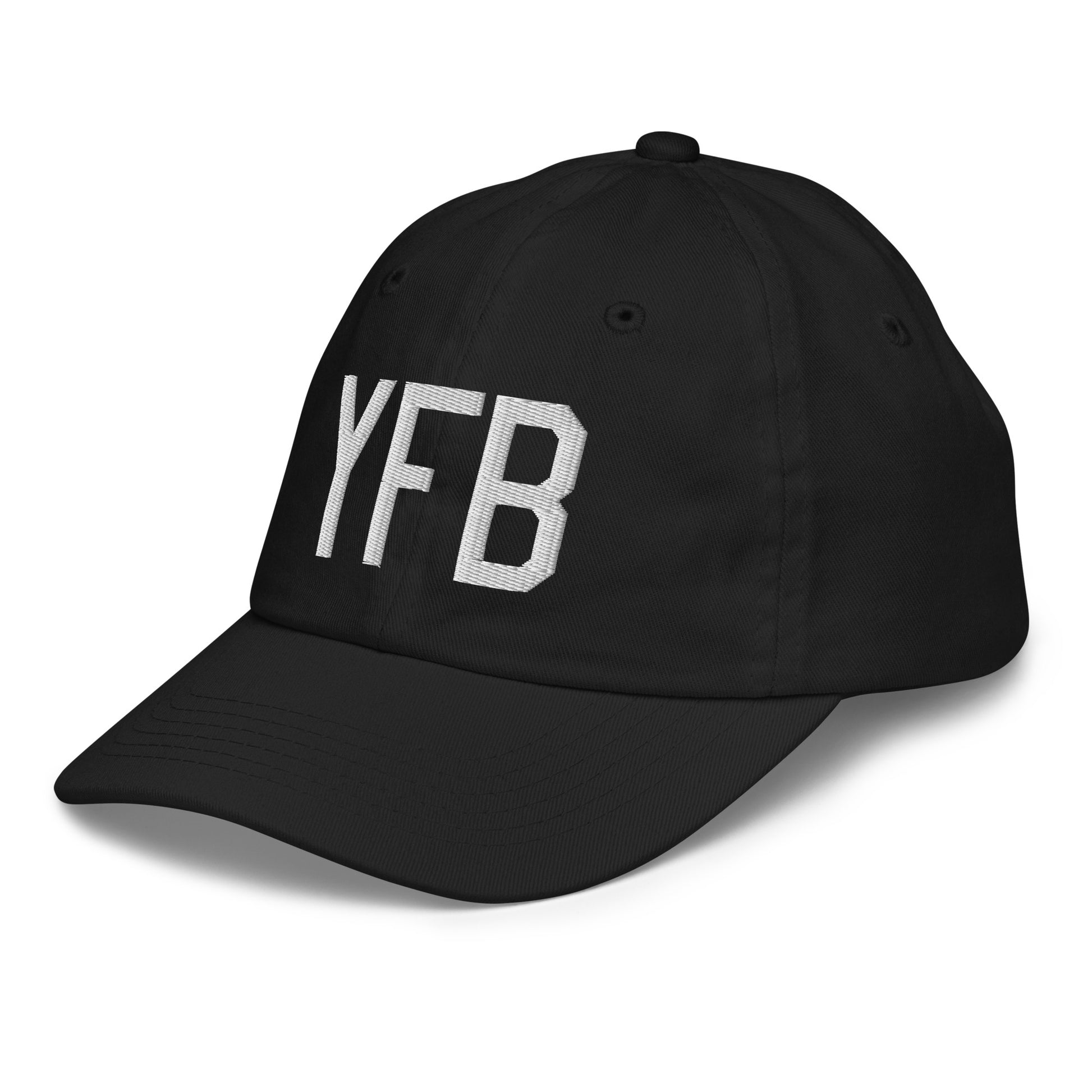 Airport Code Kid's Baseball Cap - White • YFB Iqaluit • YHM Designs - Image 13