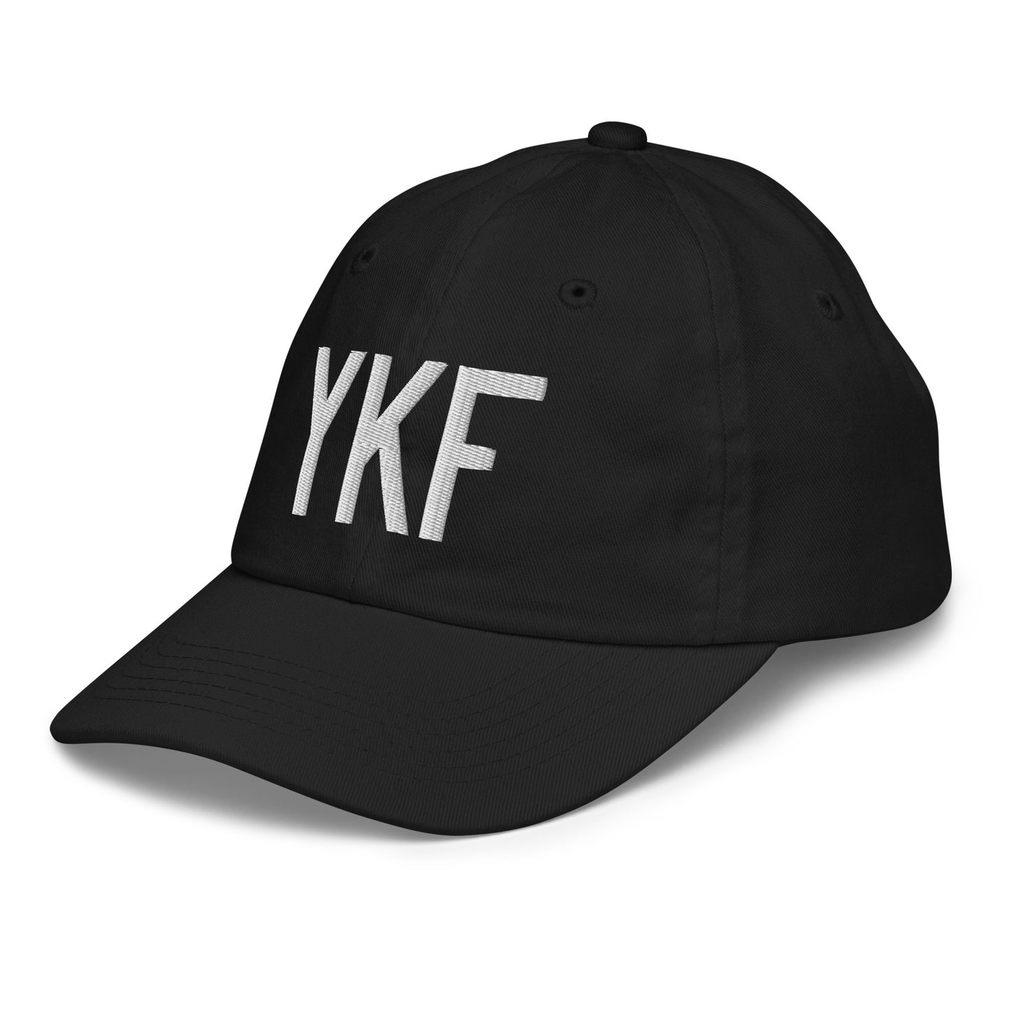 Airport Code Kid's Baseball Cap - White • YKF Waterloo • YHM Designs - Image 13