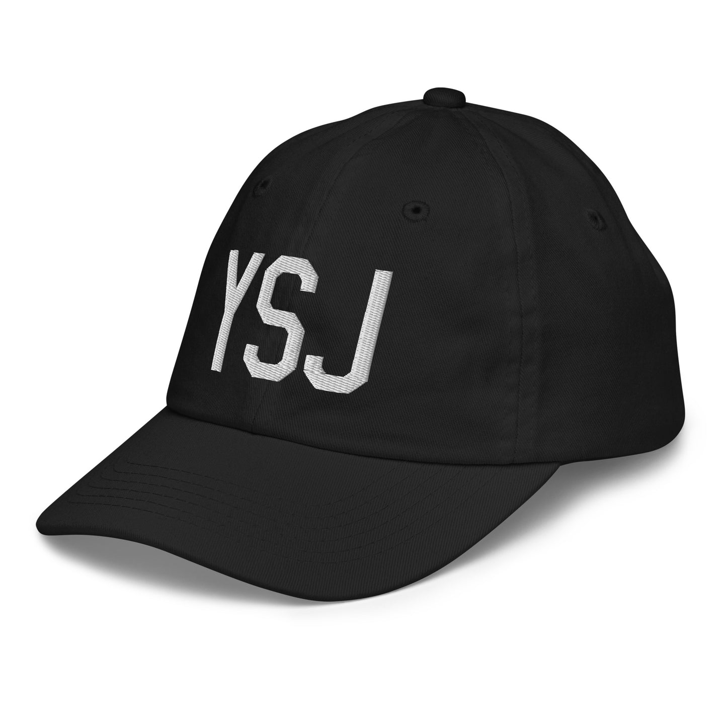 Airport Code Kid's Baseball Cap - White • YSJ Saint John • YHM Designs - Image 13