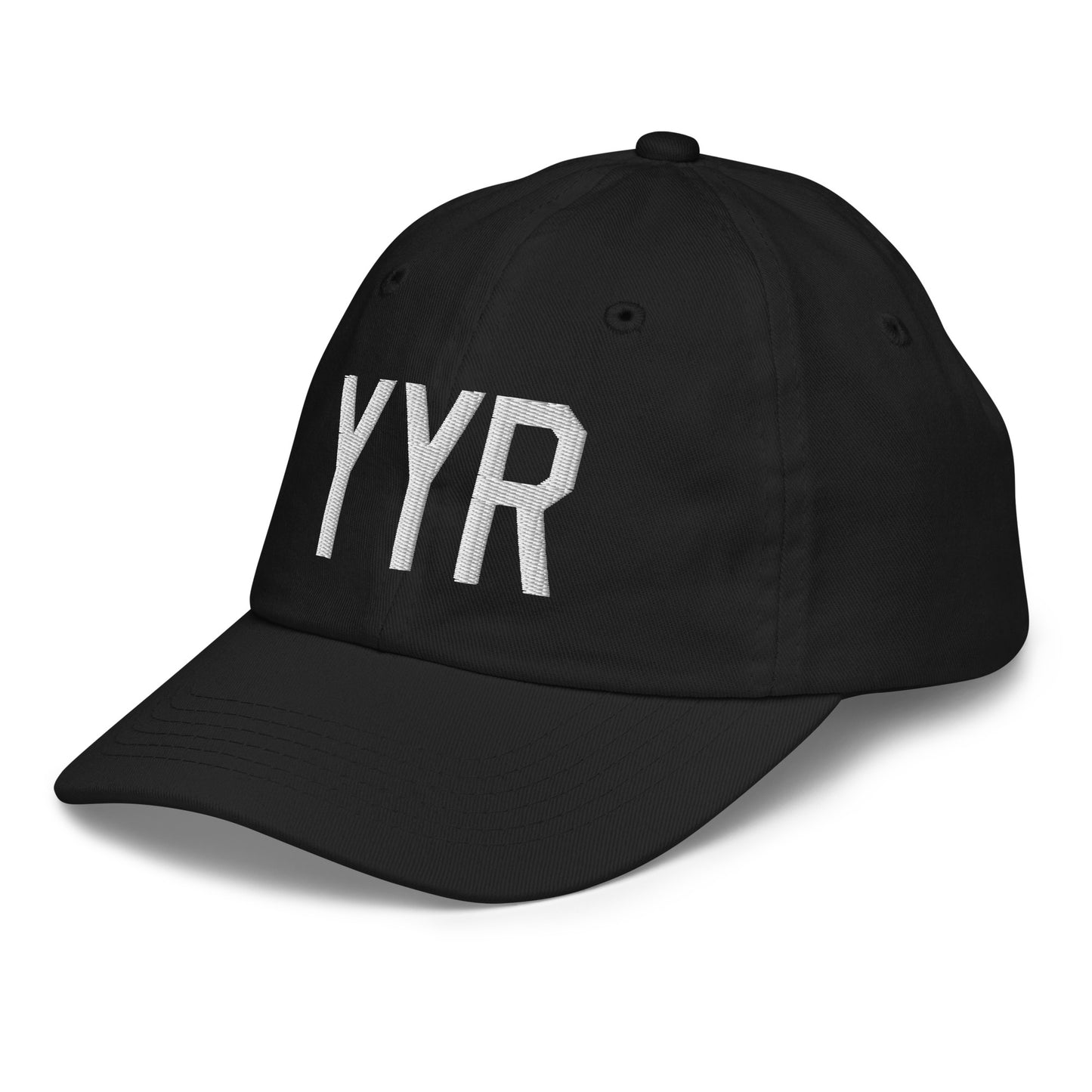 Airport Code Kid's Baseball Cap - White • YYR Goose Bay • YHM Designs - Image 13