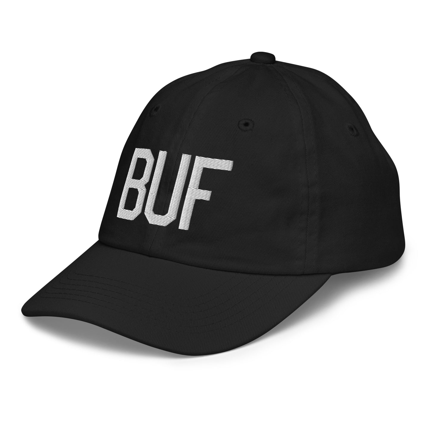 Airport Code Kid's Baseball Cap - White • BUF Buffalo • YHM Designs - Image 13