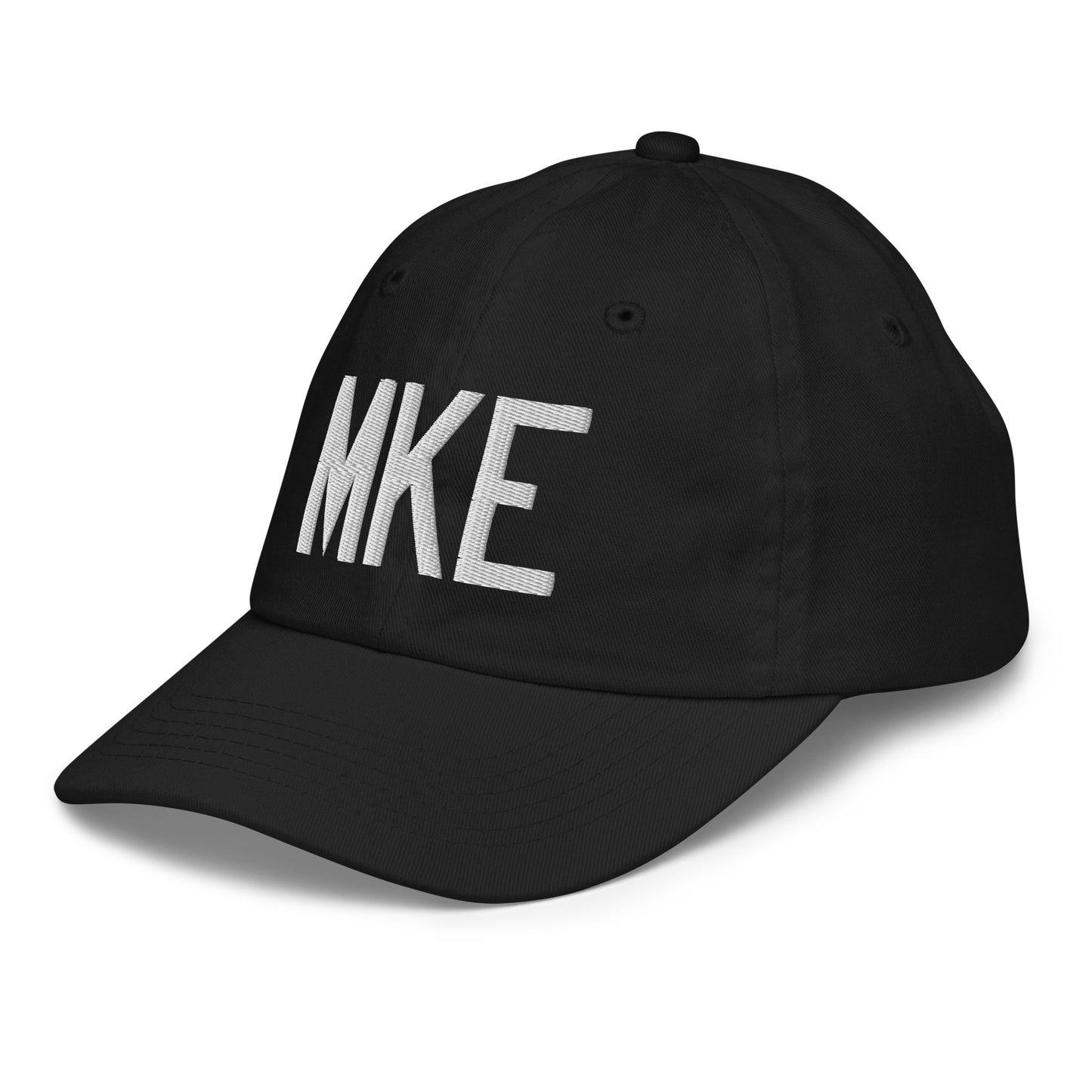Airport Code Kid's Baseball Cap - White • MKE Milwaukee • YHM Designs - Image 13