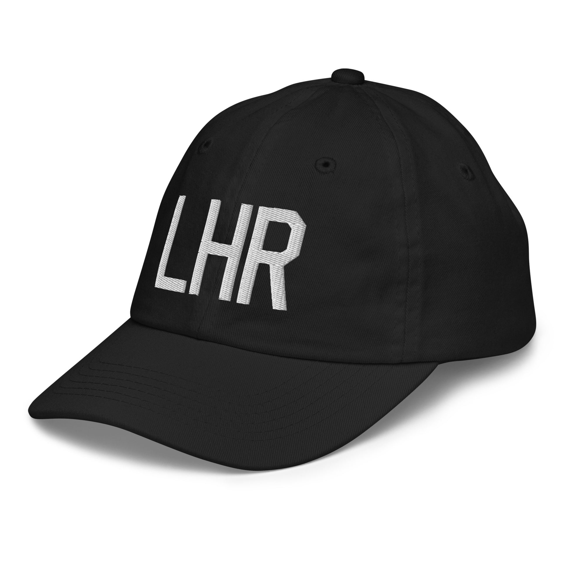 Airport Code Kid's Baseball Cap - White • LHR London • YHM Designs - Image 13