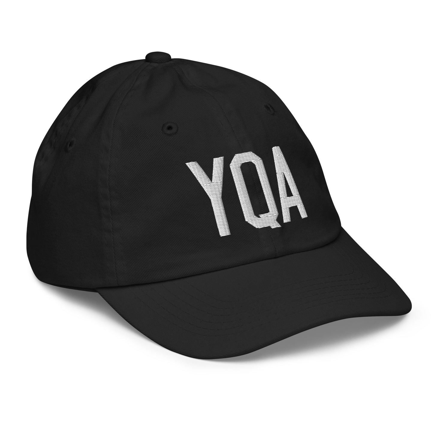 Airport Code Kid's Baseball Cap - White • YQA Muskoka • YHM Designs - Image 12