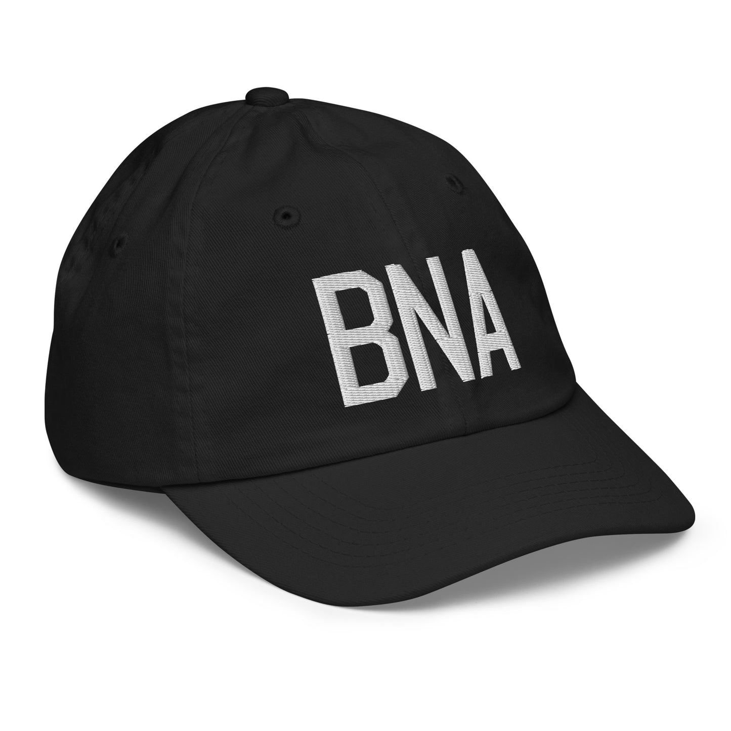 Airport Code Kid's Baseball Cap - White • BNA Nashville • YHM Designs - Image 12