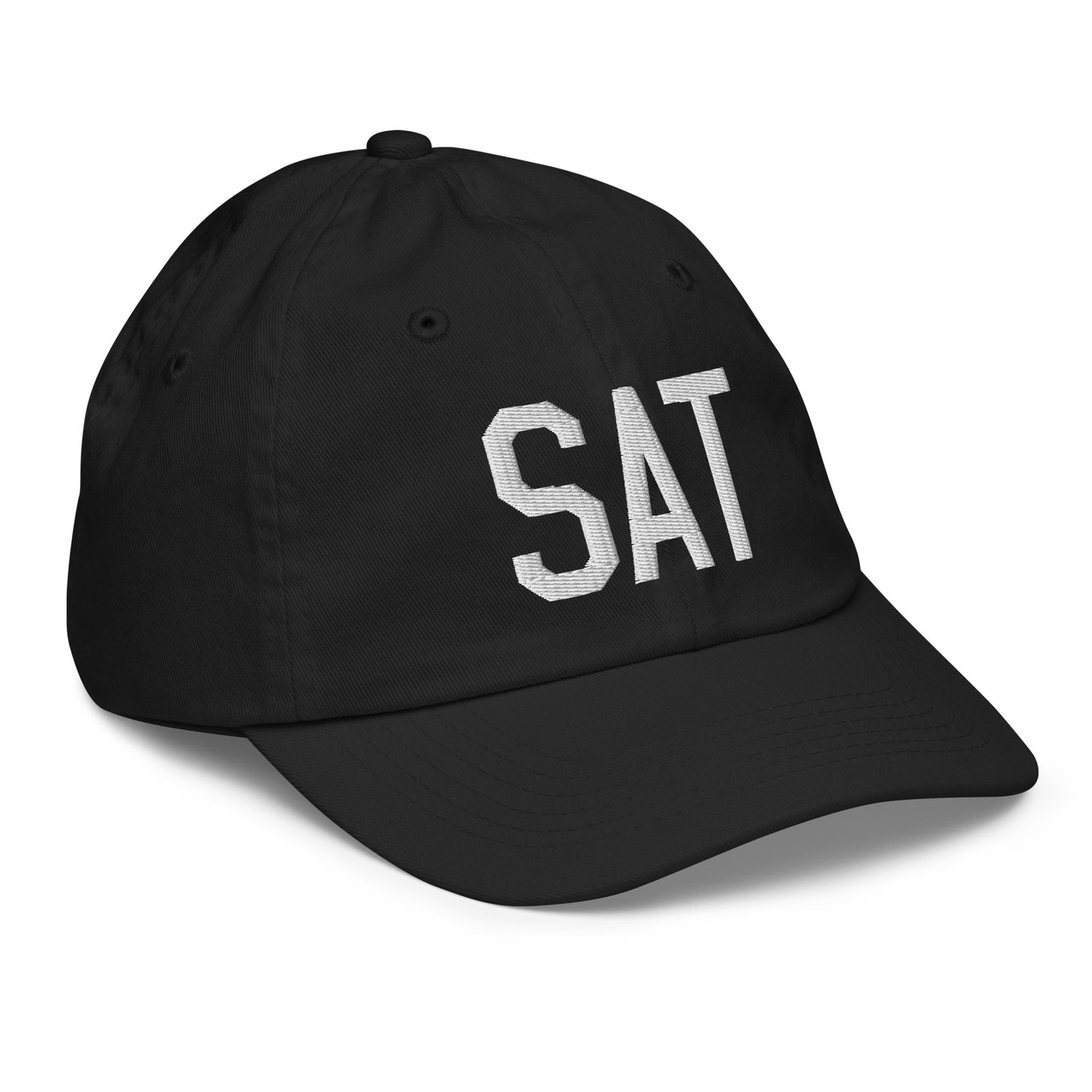 Airport Code Kid's Baseball Cap - White • SAT San Antonio • YHM Designs - Image 12