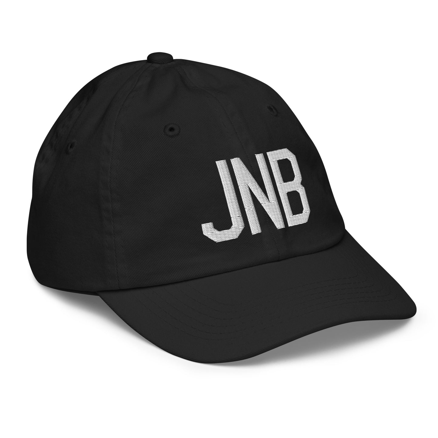 Airport Code Kid's Baseball Cap - White • JNB Johannesburg • YHM Designs - Image 12