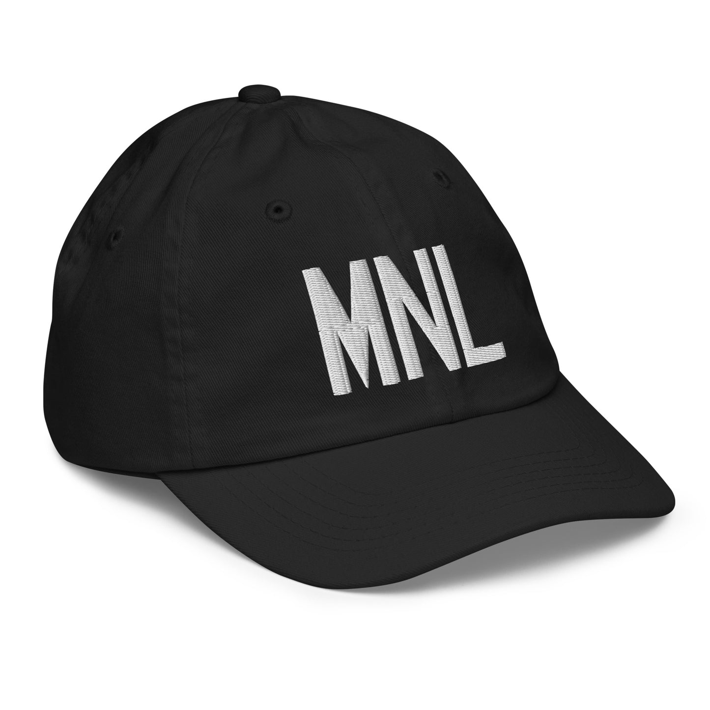 Airport Code Kid's Baseball Cap - White • MNL Manila • YHM Designs - Image 12