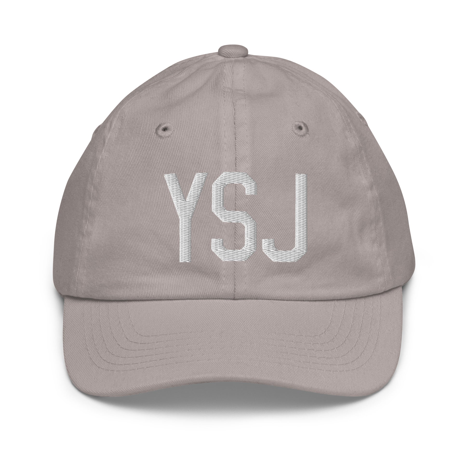Airport Code Kid's Baseball Cap - White • YSJ Saint John • YHM Designs - Image 25