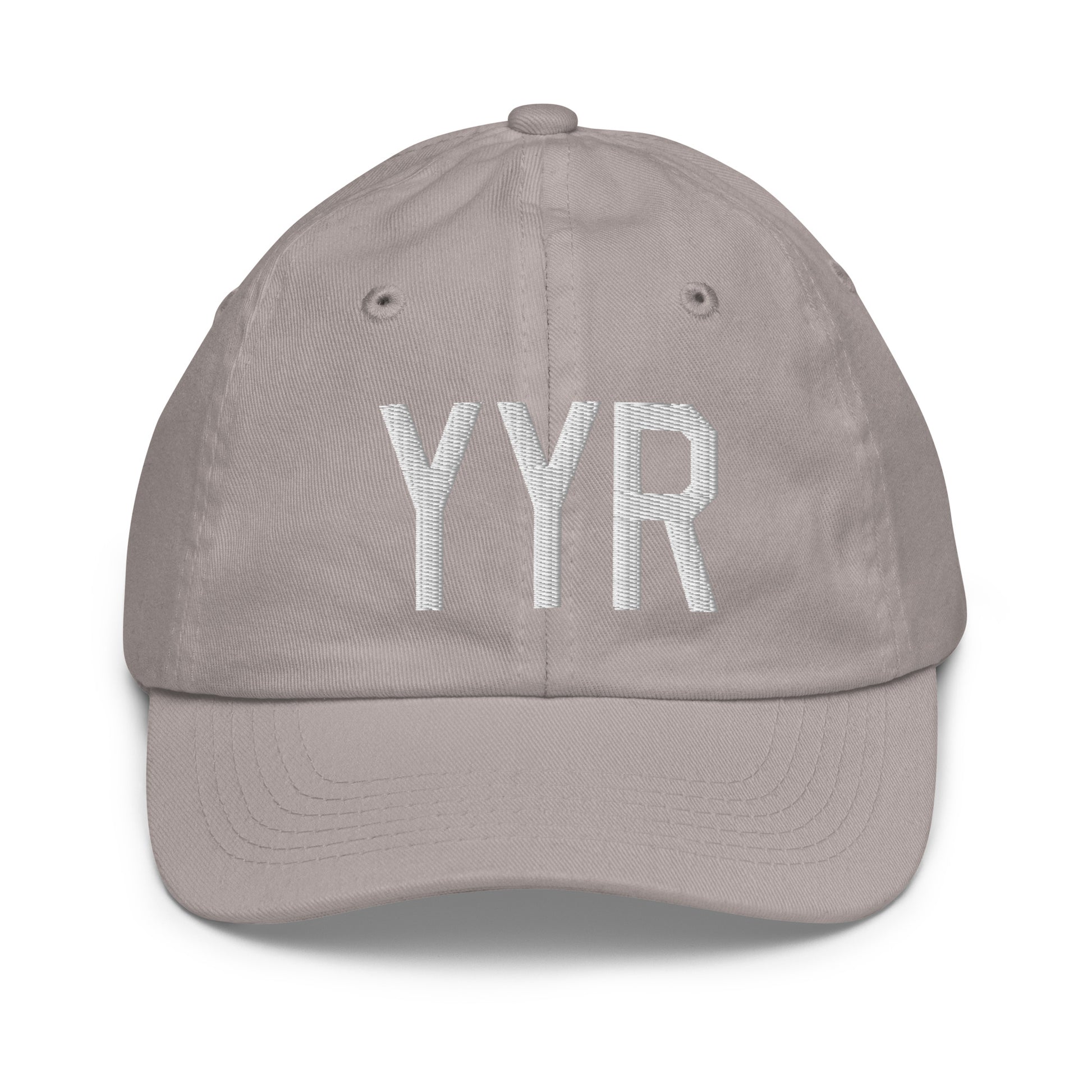 Airport Code Kid's Baseball Cap - White • YYR Goose Bay • YHM Designs - Image 25
