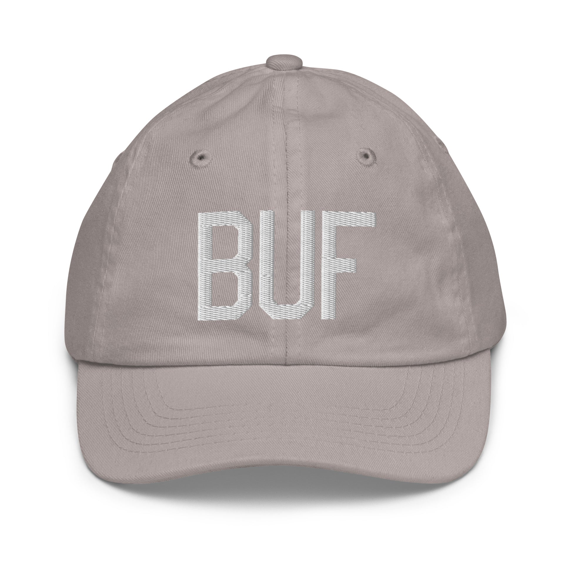 Airport Code Kid's Baseball Cap - White • BUF Buffalo • YHM Designs - Image 25