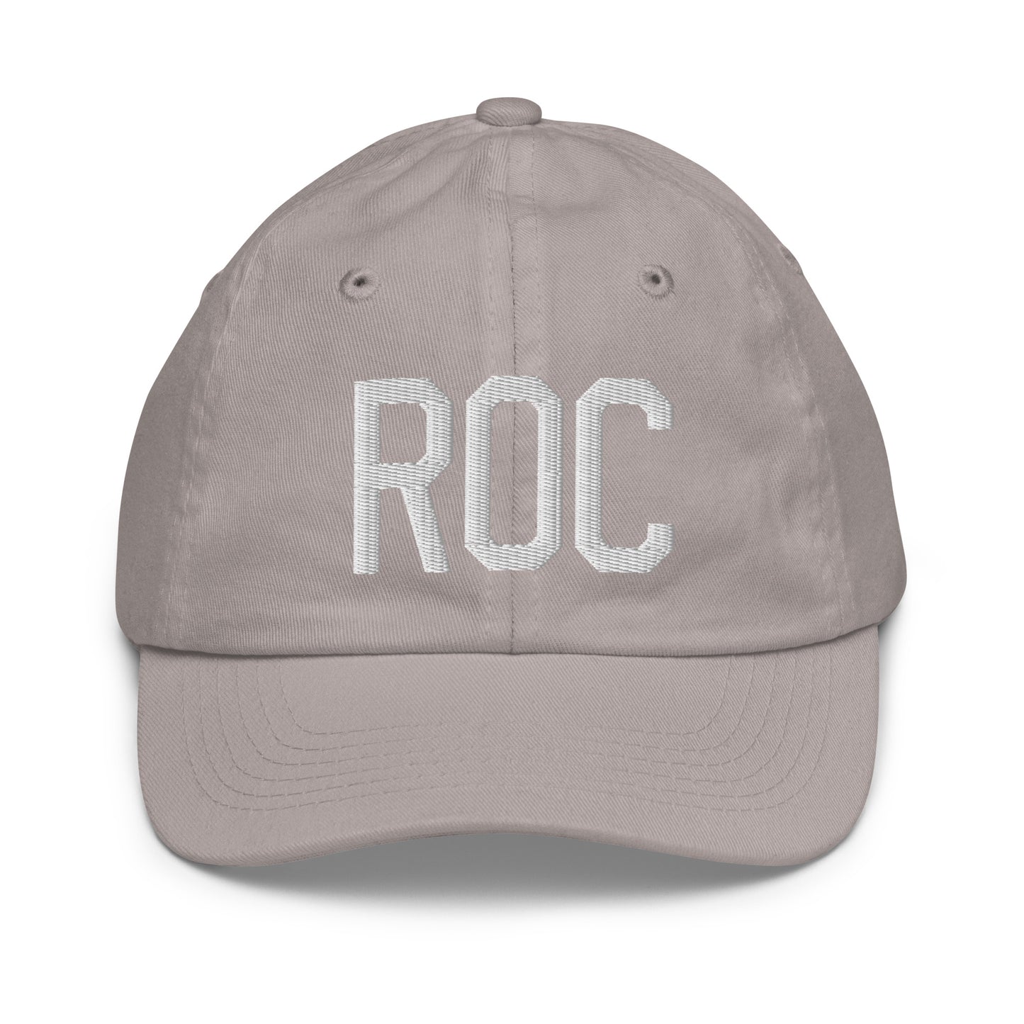 Airport Code Kid's Baseball Cap - White • ROC Rochester • YHM Designs - Image 25