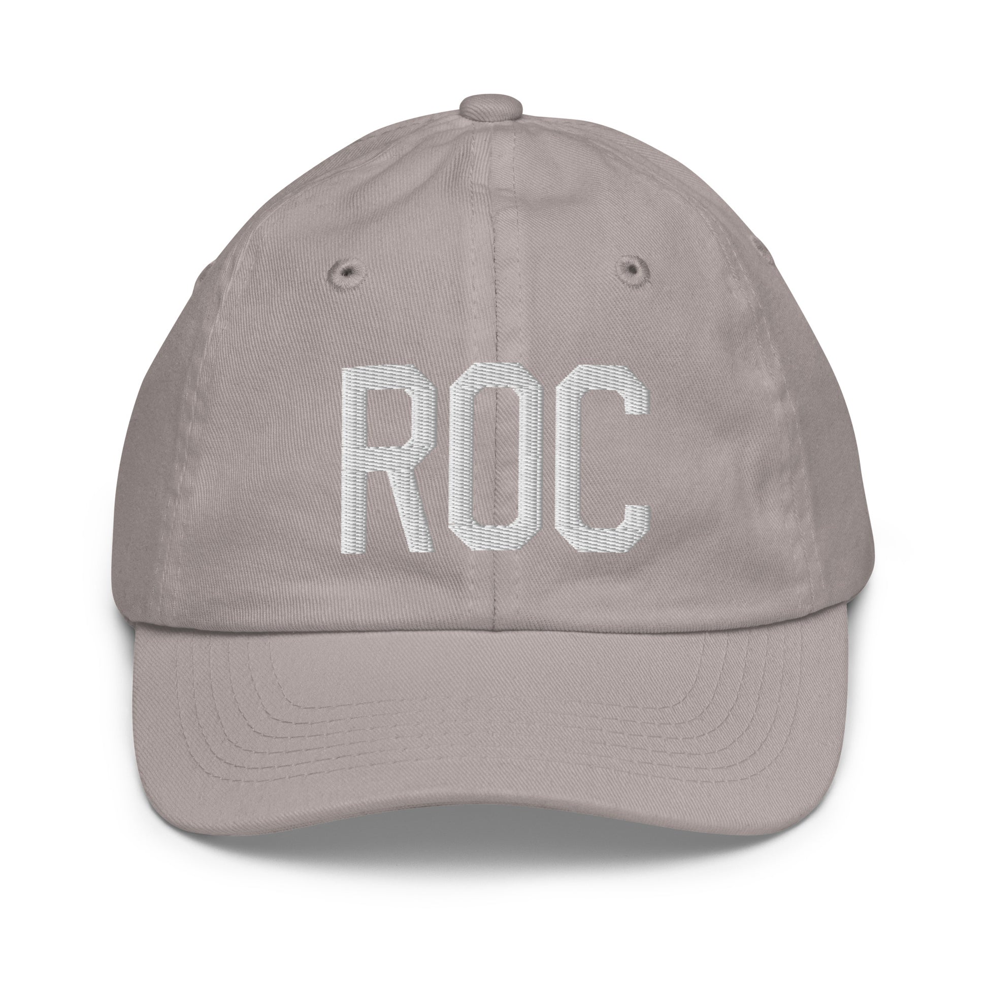 Airport Code Kid's Baseball Cap - White • ROC Rochester • YHM Designs - Image 25