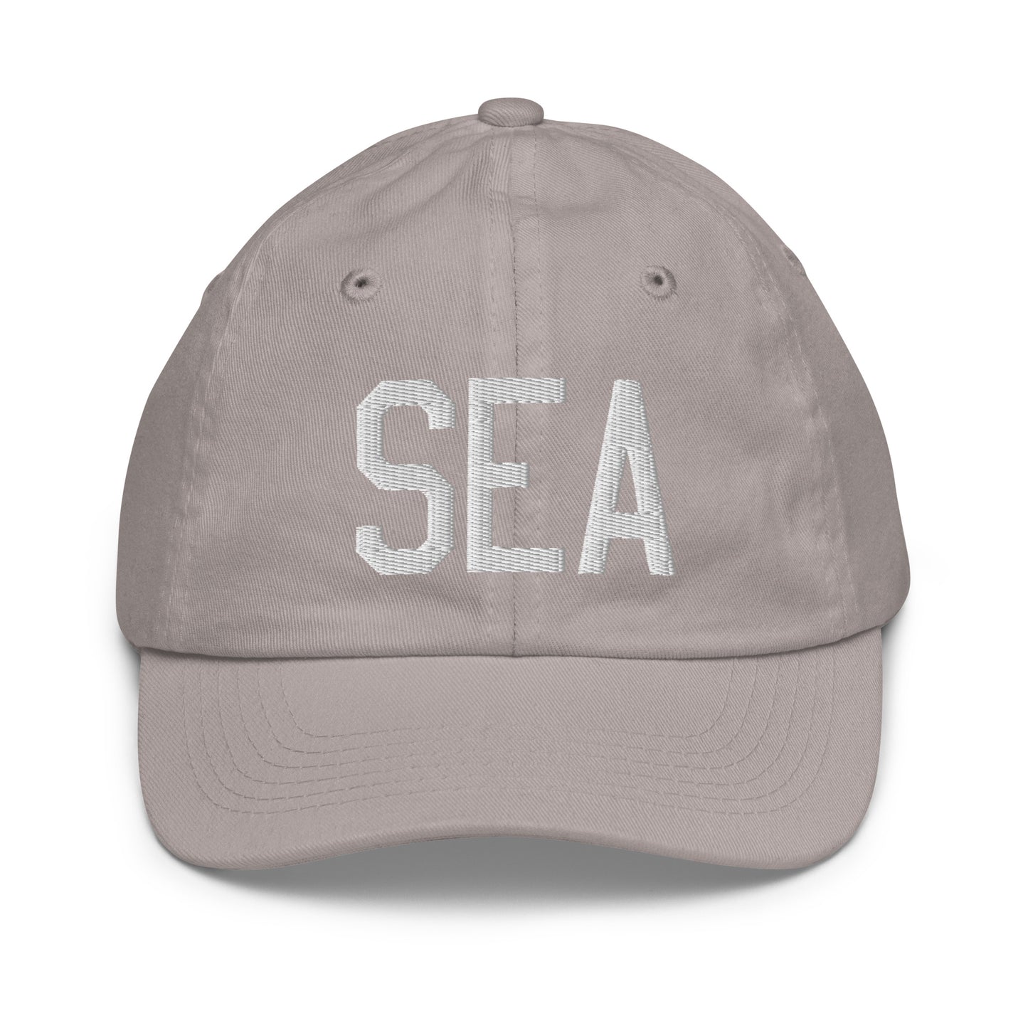 Airport Code Kid's Baseball Cap - White • SEA Seattle • YHM Designs - Image 25