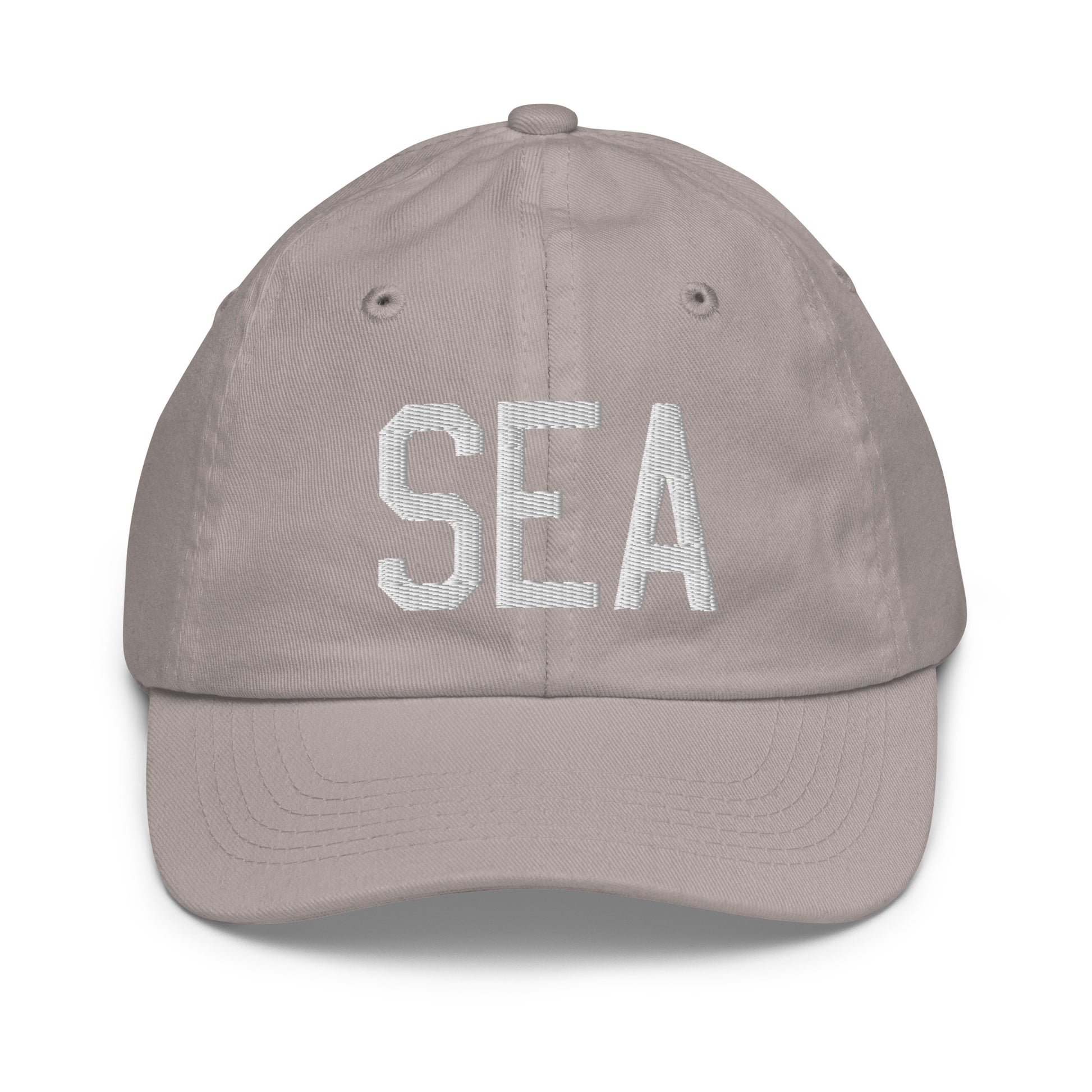 Airport Code Kid's Baseball Cap - White • SEA Seattle • YHM Designs - Image 25