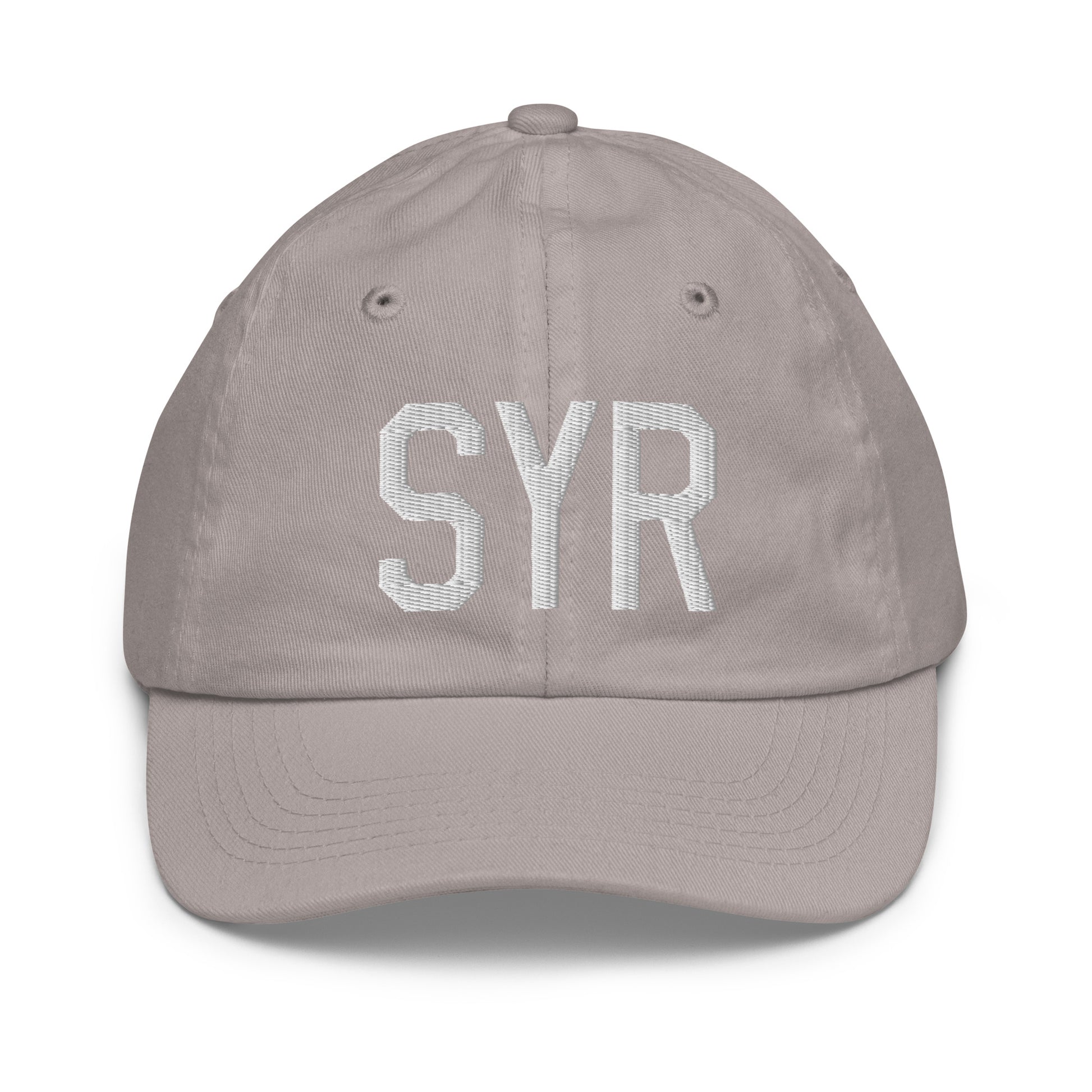 Airport Code Kid's Baseball Cap - White • SYR Syracuse • YHM Designs - Image 25