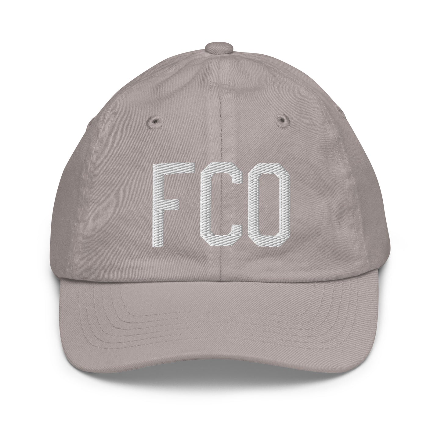 Airport Code Kid's Baseball Cap - White • FCO Rome • YHM Designs - Image 25