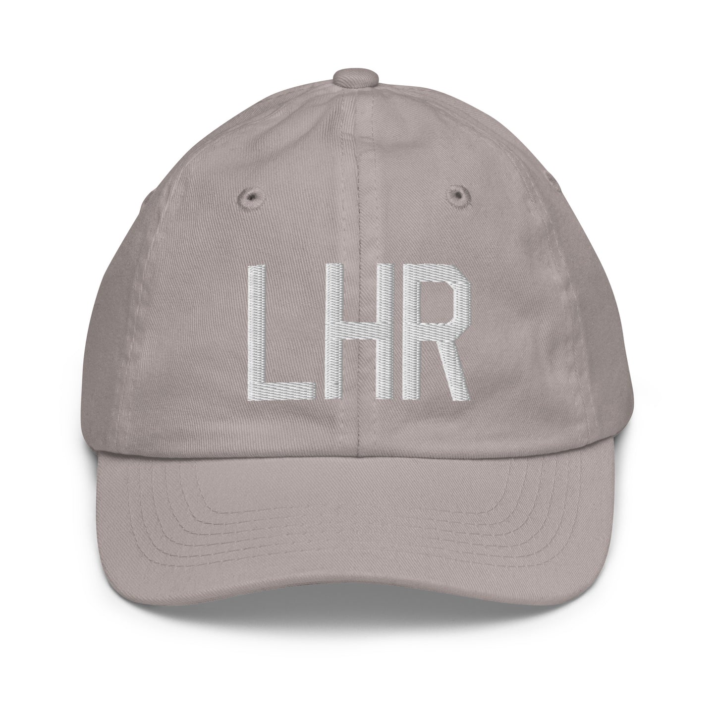 Airport Code Kid's Baseball Cap - White • LHR London • YHM Designs - Image 25