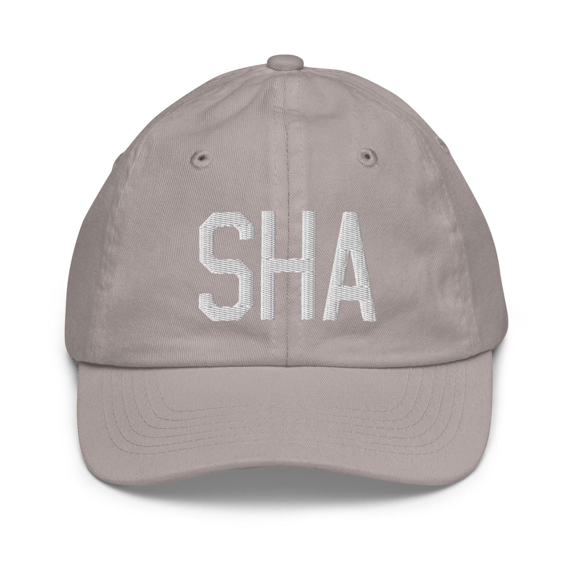 Airport Code Kid's Baseball Cap - White • SHA Shanghai • YHM Designs - Image 25