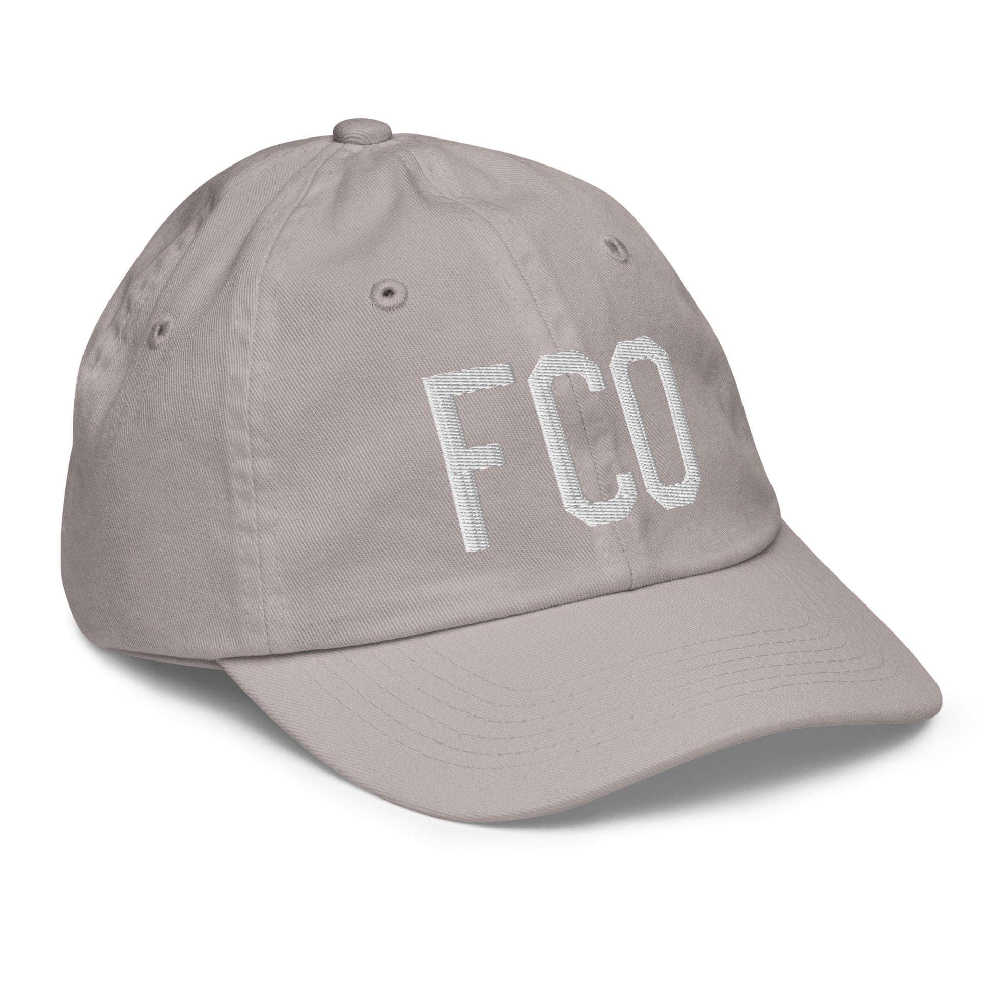 Airport Code Kid's Baseball Cap - White • FCO Rome • YHM Designs - Image 26