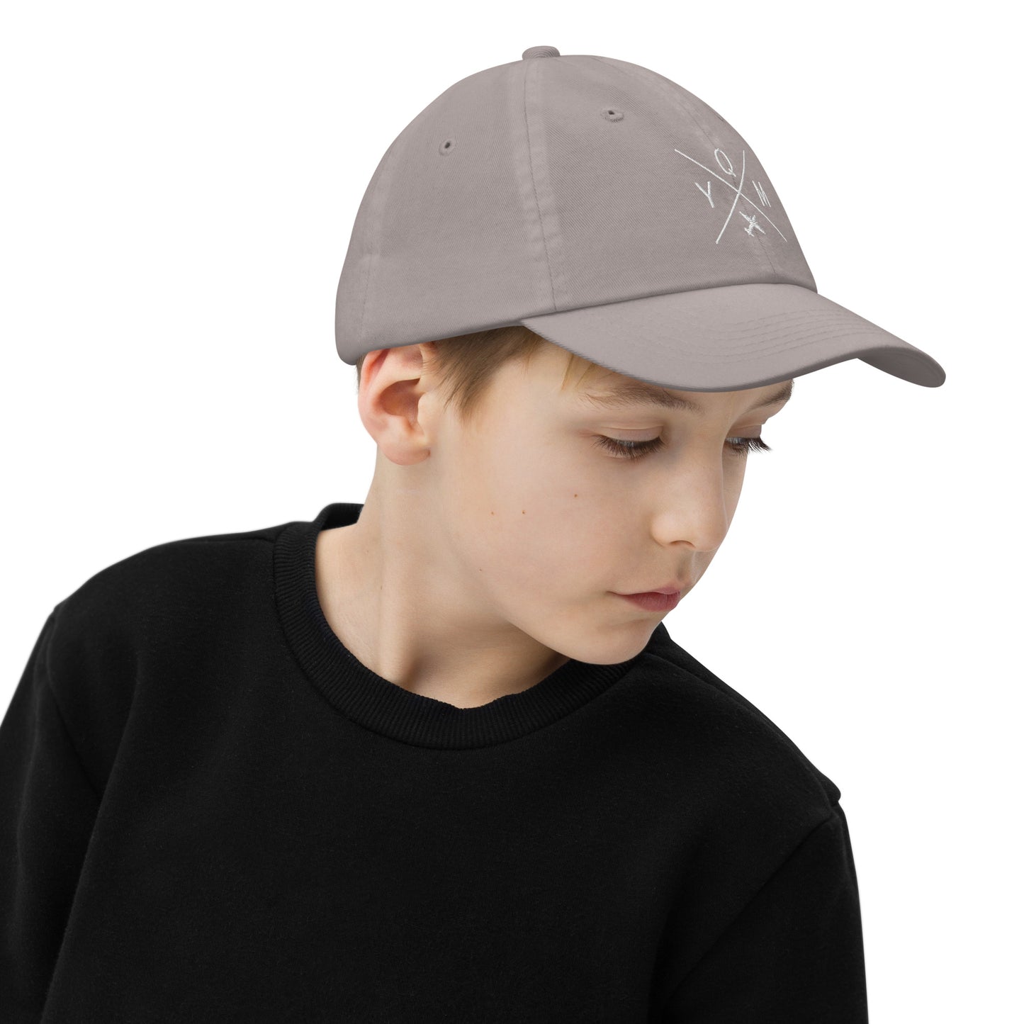 Crossed-X Kid's Baseball Cap - White • YQM Moncton • YHM Designs - Image 07