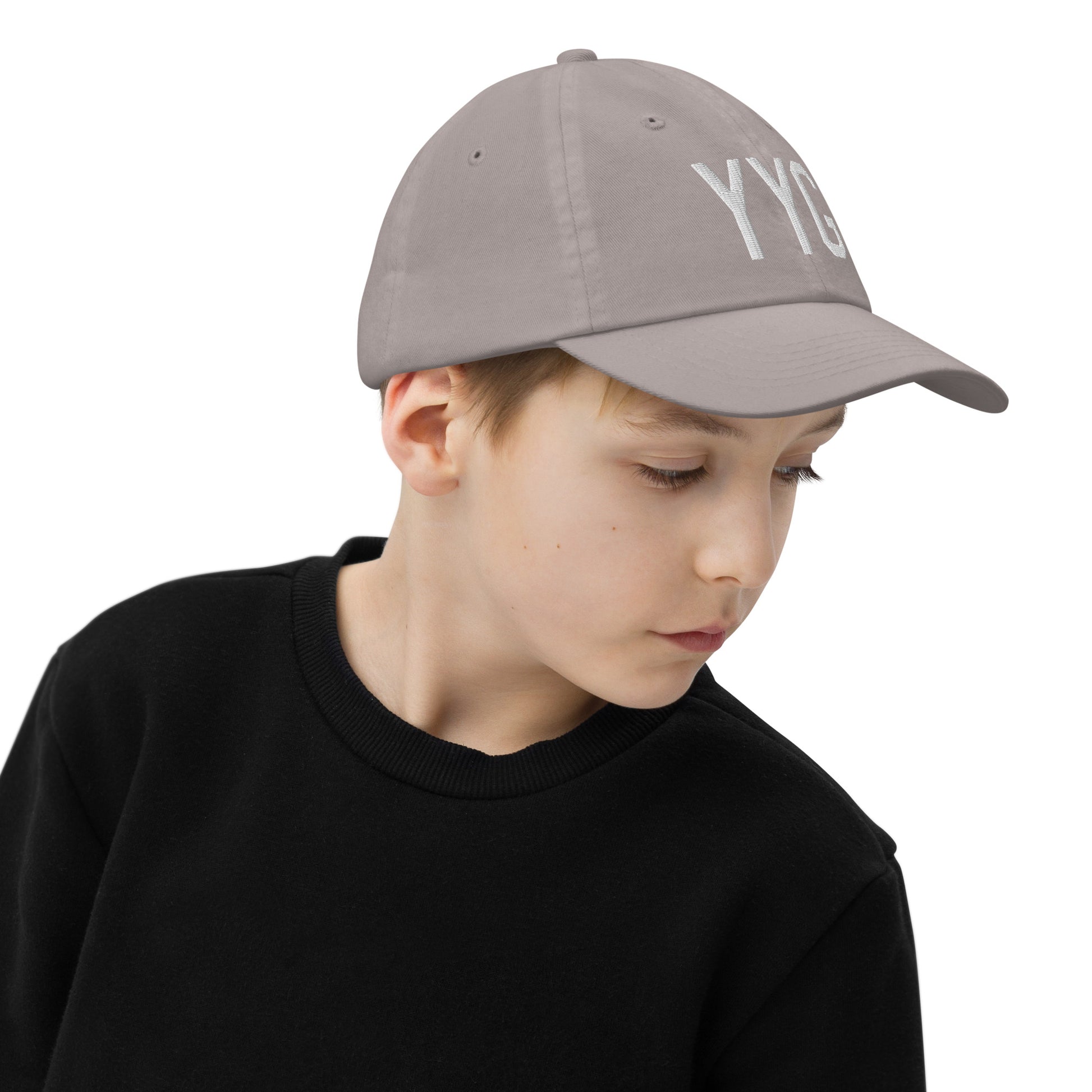 Airport Code Kid's Baseball Cap - White • YYG Charlottetown • YHM Designs - Image 07