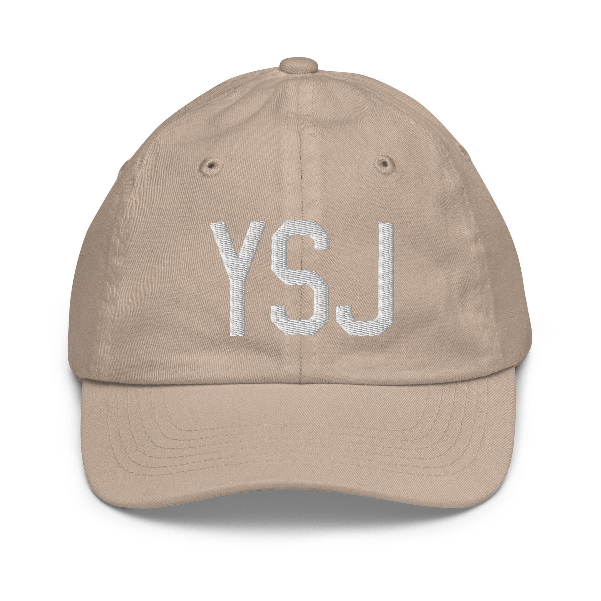 Airport Code Kid's Baseball Cap - White • YSJ Saint John • YHM Designs - Image 28