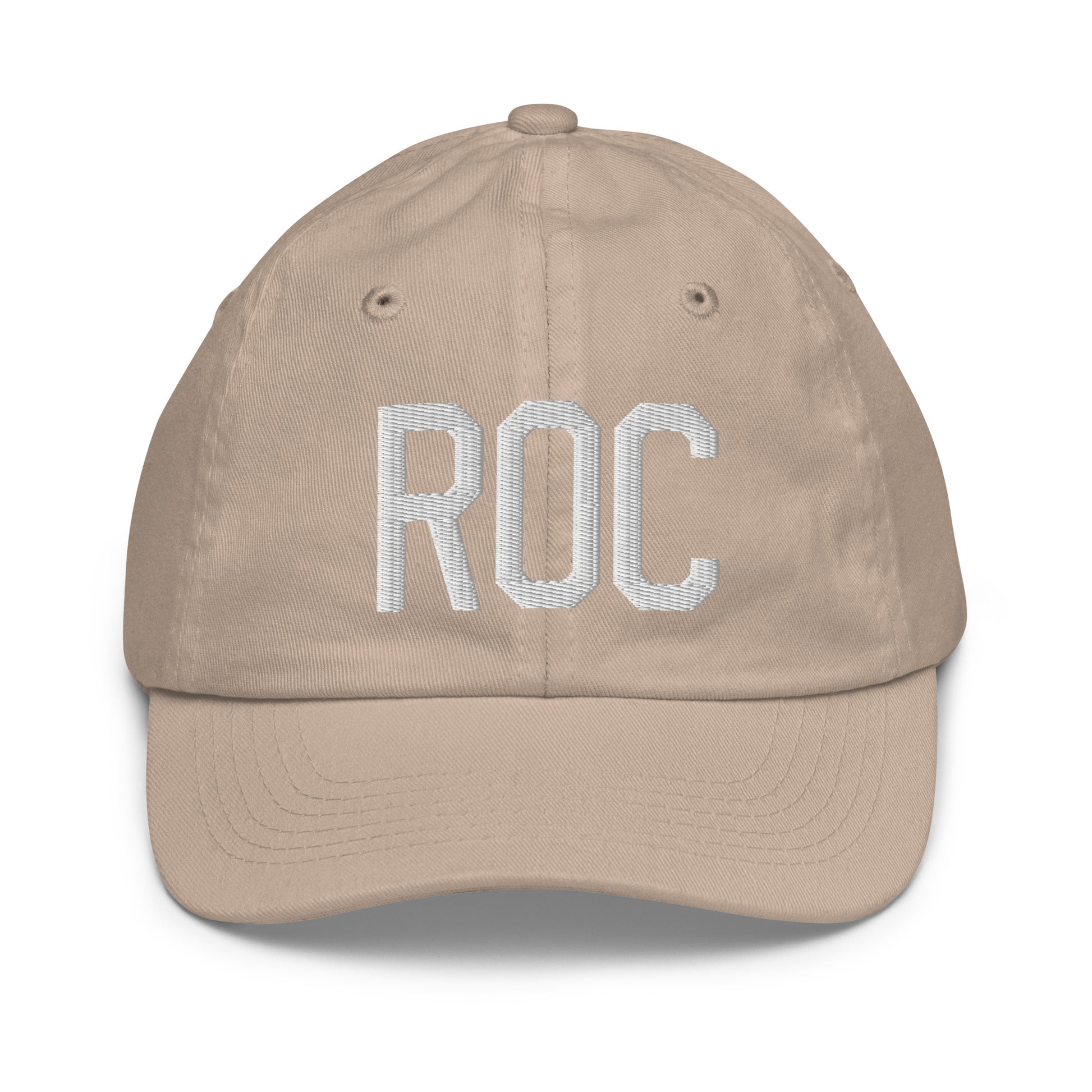 Airport Code Kid's Baseball Cap - White • ROC Rochester • YHM Designs - Image 28