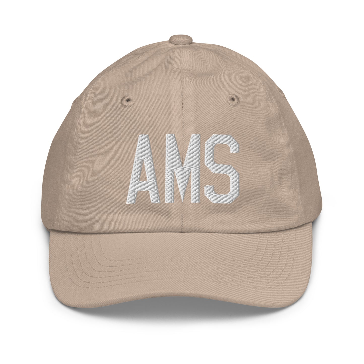 Airport Code Kid's Baseball Cap - White • AMS Amsterdam • YHM Designs - Image 28