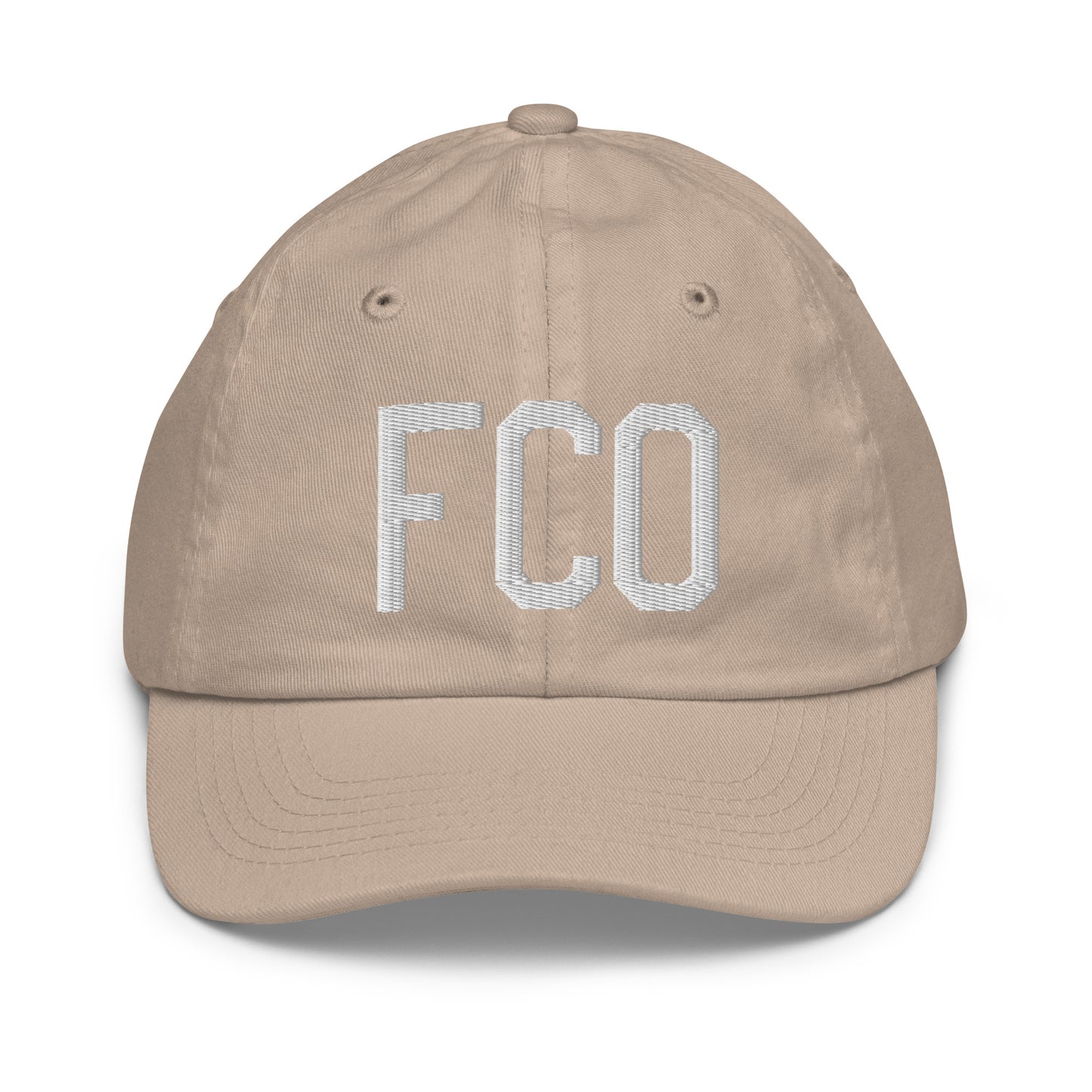 Airport Code Kid's Baseball Cap - White • FCO Rome • YHM Designs - Image 28