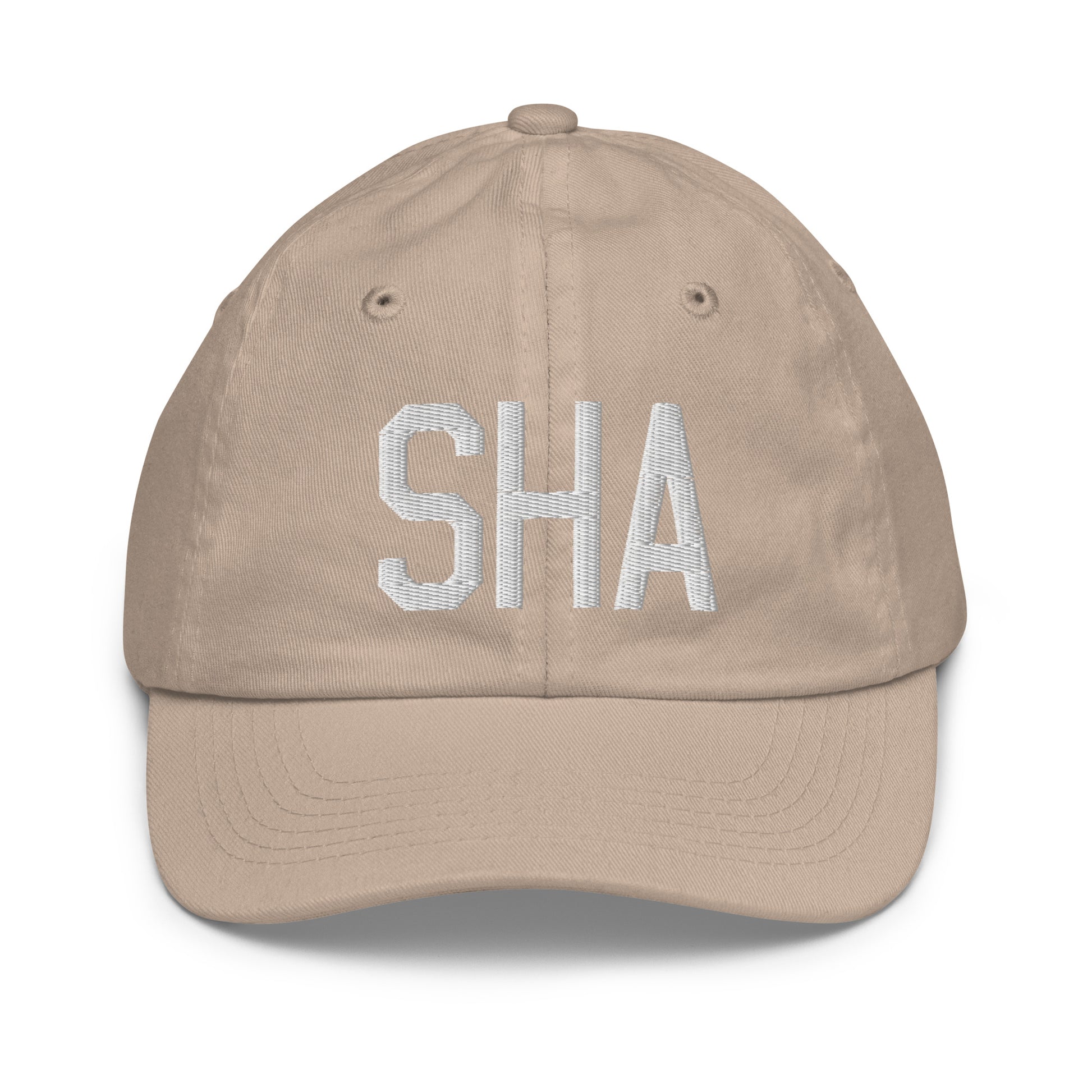 Airport Code Kid's Baseball Cap - White • SHA Shanghai • YHM Designs - Image 28