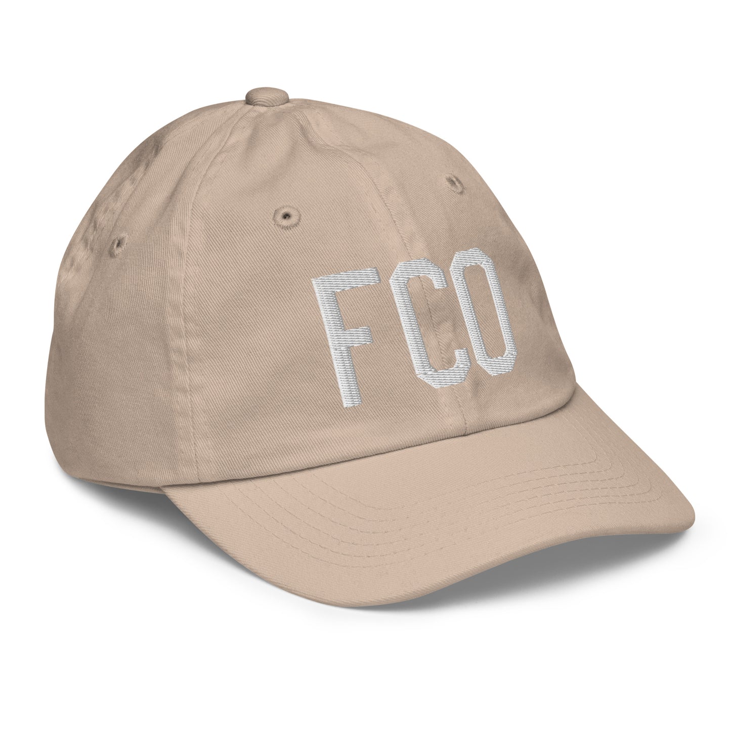 Airport Code Kid's Baseball Cap - White • FCO Rome • YHM Designs - Image 29