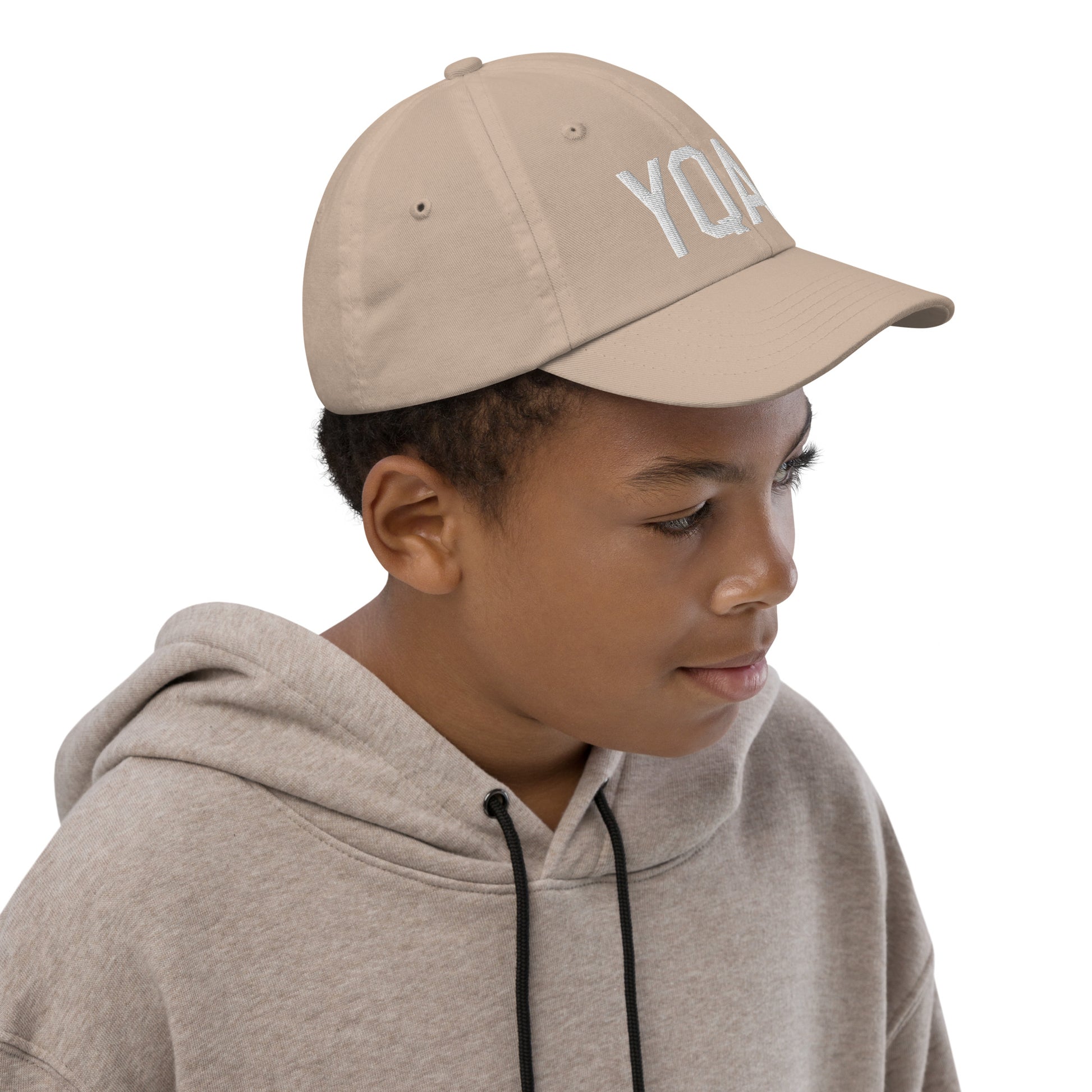 Airport Code Kid's Baseball Cap - White • YQA Muskoka • YHM Designs - Image 08
