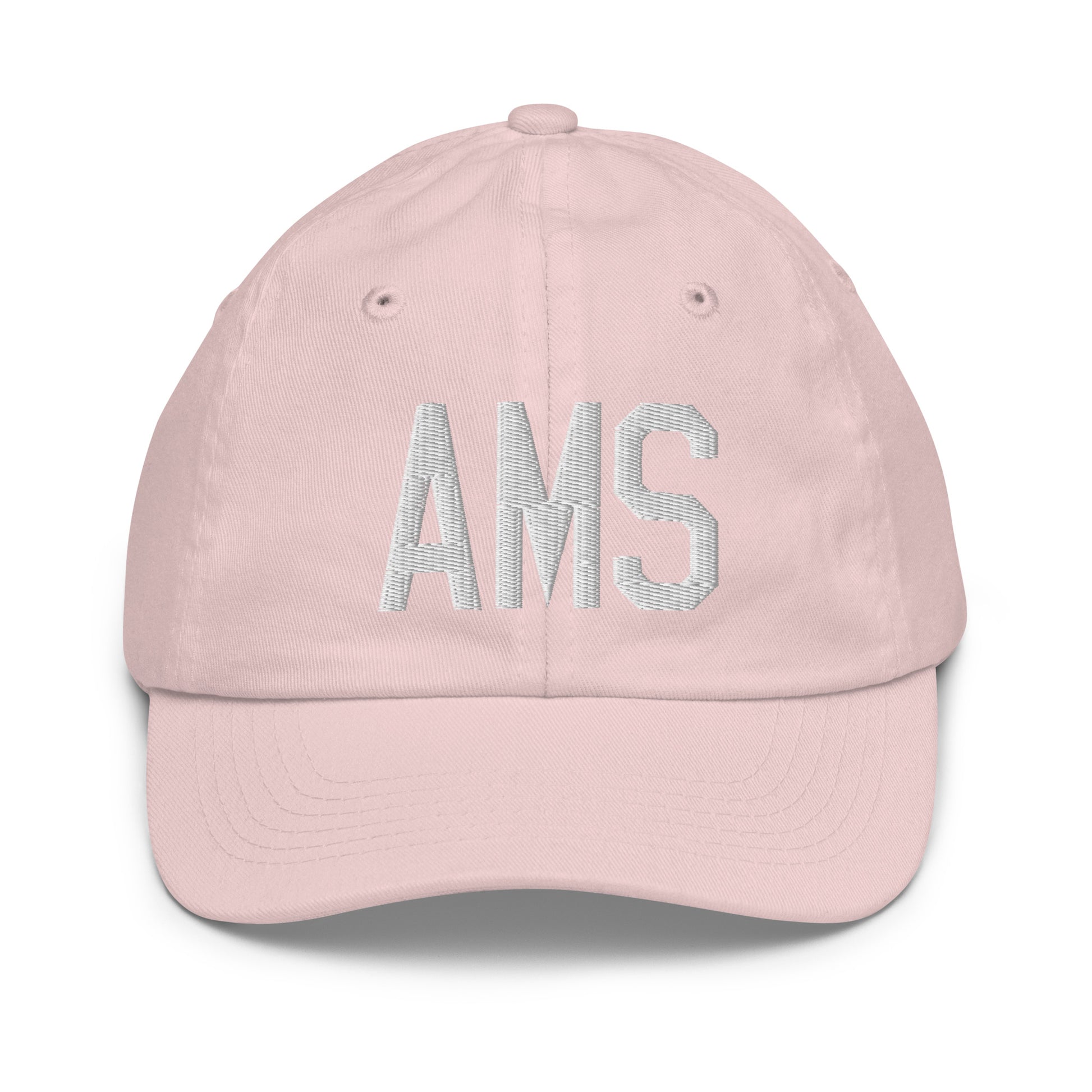 Airport Code Kid's Baseball Cap - White • AMS Amsterdam • YHM Designs - Image 31