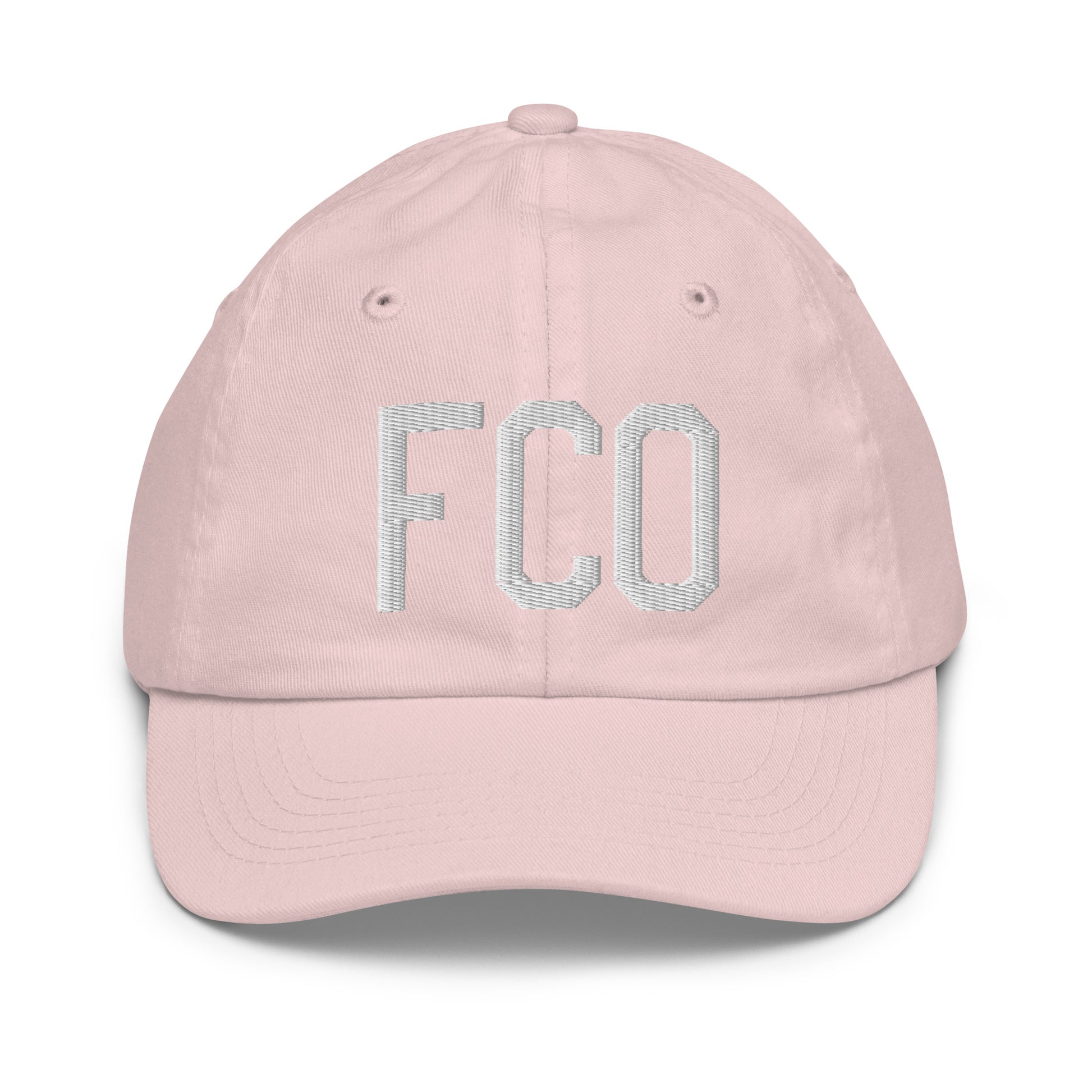 Airport Code Kid's Baseball Cap - White • FCO Rome • YHM Designs - Image 31