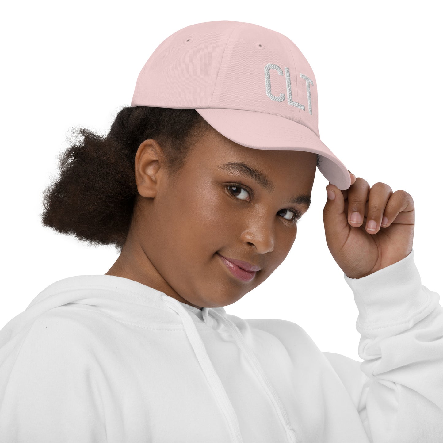 Airport Code Kid's Baseball Cap - White • CLT Charlotte • YHM Designs - Image 09