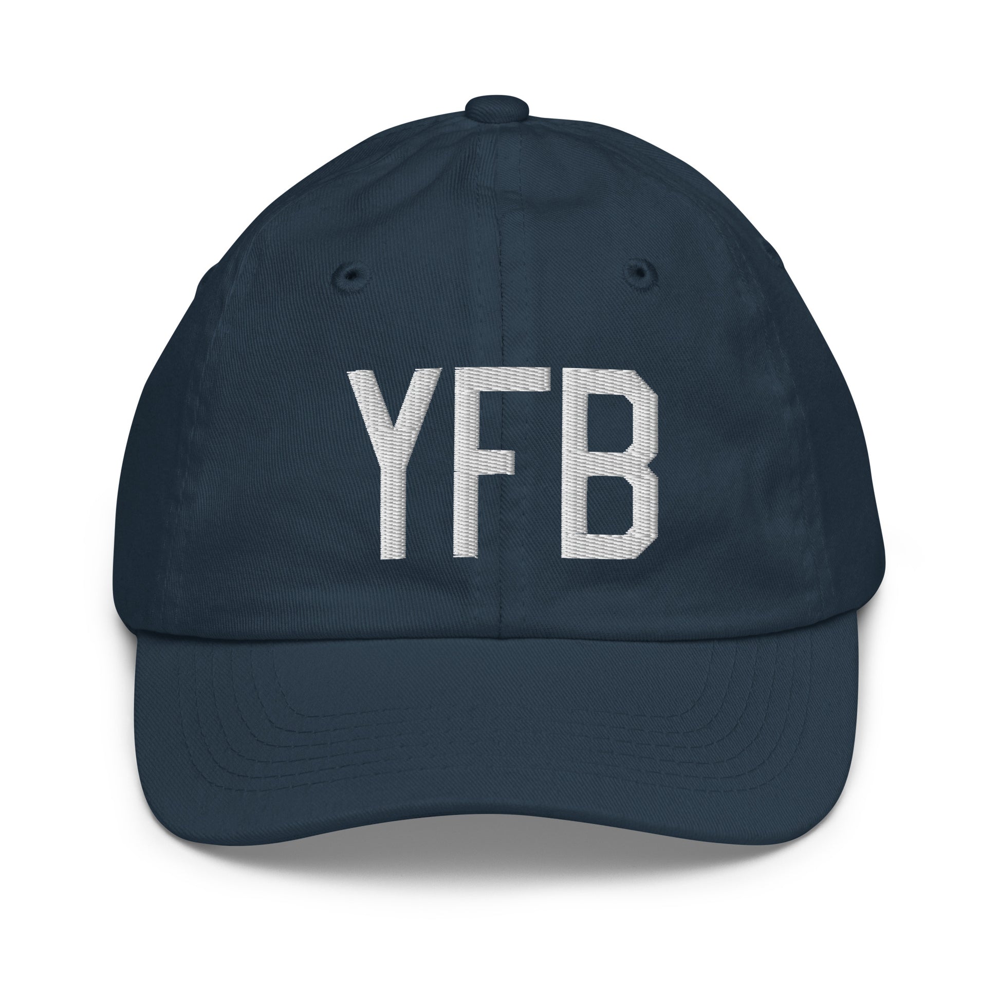 Airport Code Kid's Baseball Cap - White • YFB Iqaluit • YHM Designs - Image 14