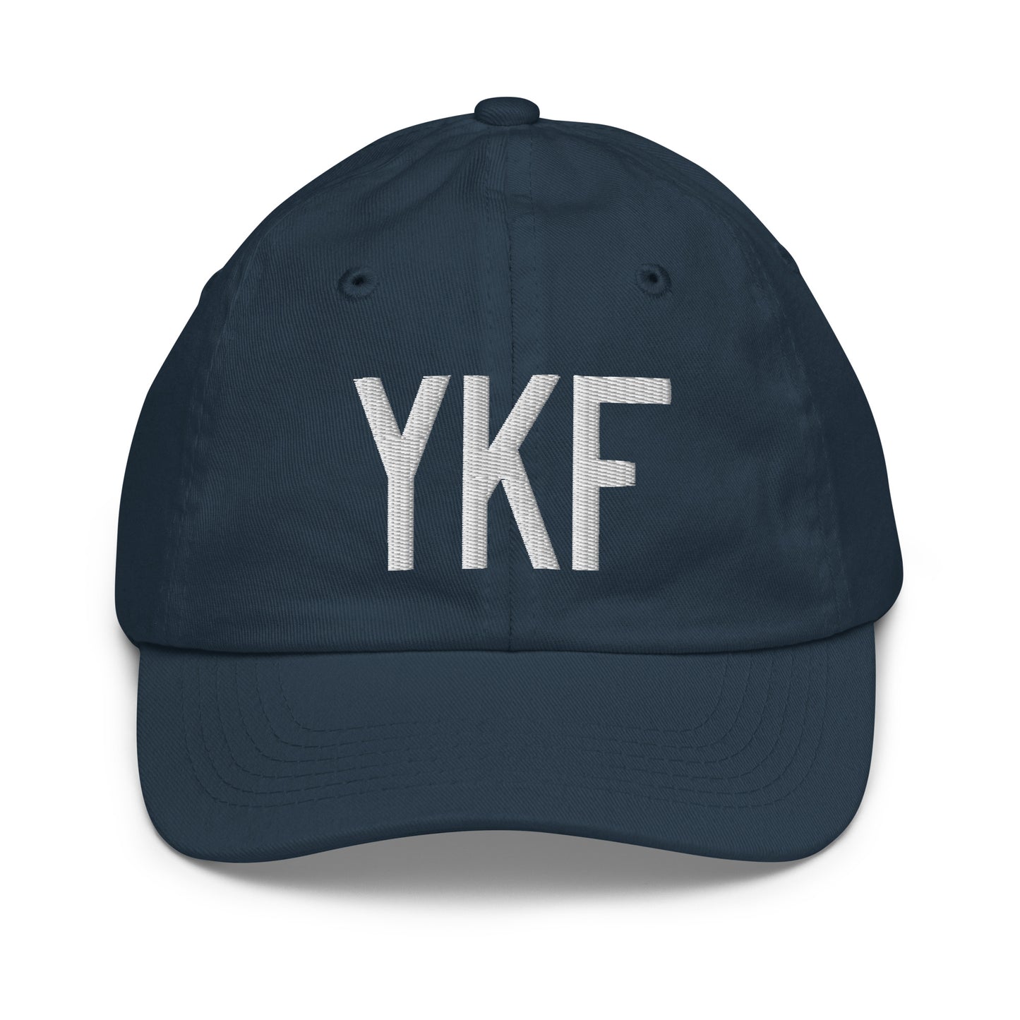 Airport Code Kid's Baseball Cap - White • YKF Waterloo • YHM Designs - Image 14