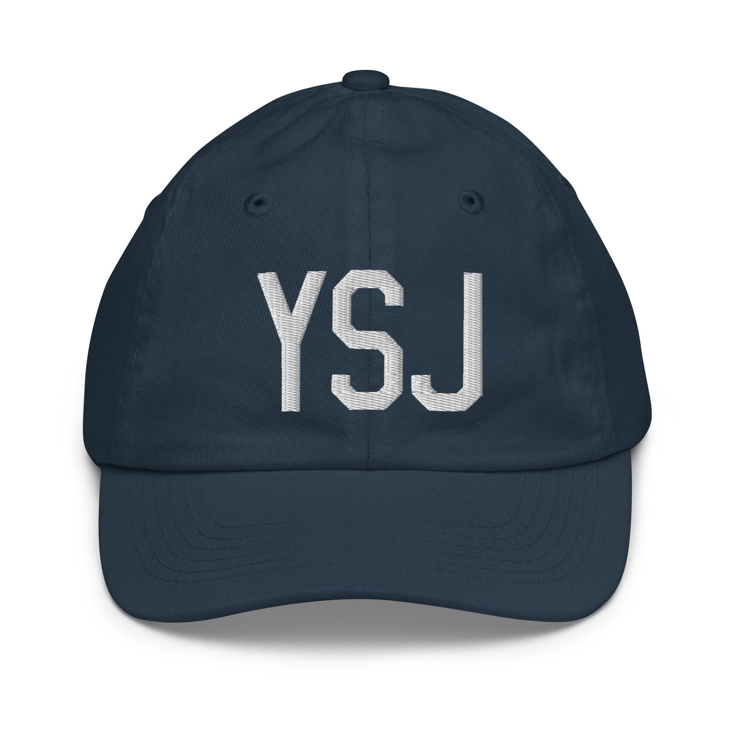 Airport Code Kid's Baseball Cap - White • YSJ Saint John • YHM Designs - Image 14