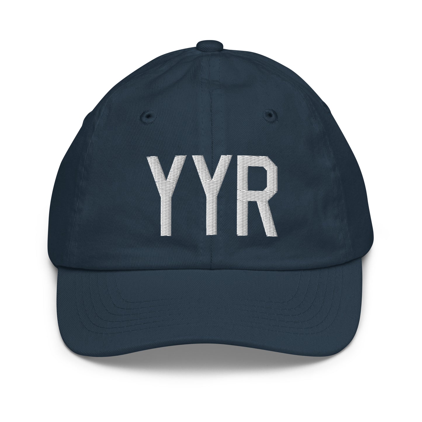 Airport Code Kid's Baseball Cap - White • YYR Goose Bay • YHM Designs - Image 14