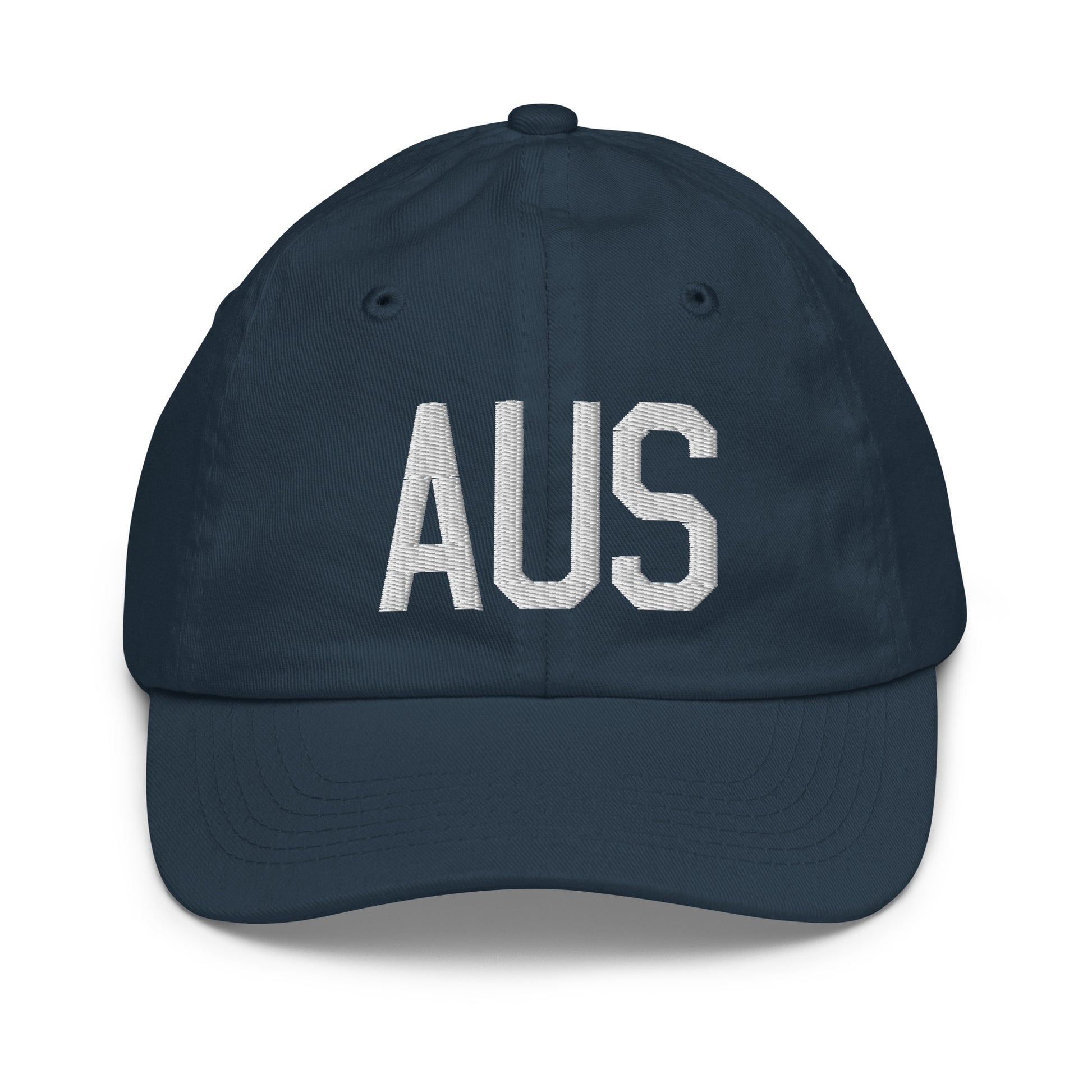 Airport Code Kid's Baseball Cap - White • AUS Austin • YHM Designs - Image 14
