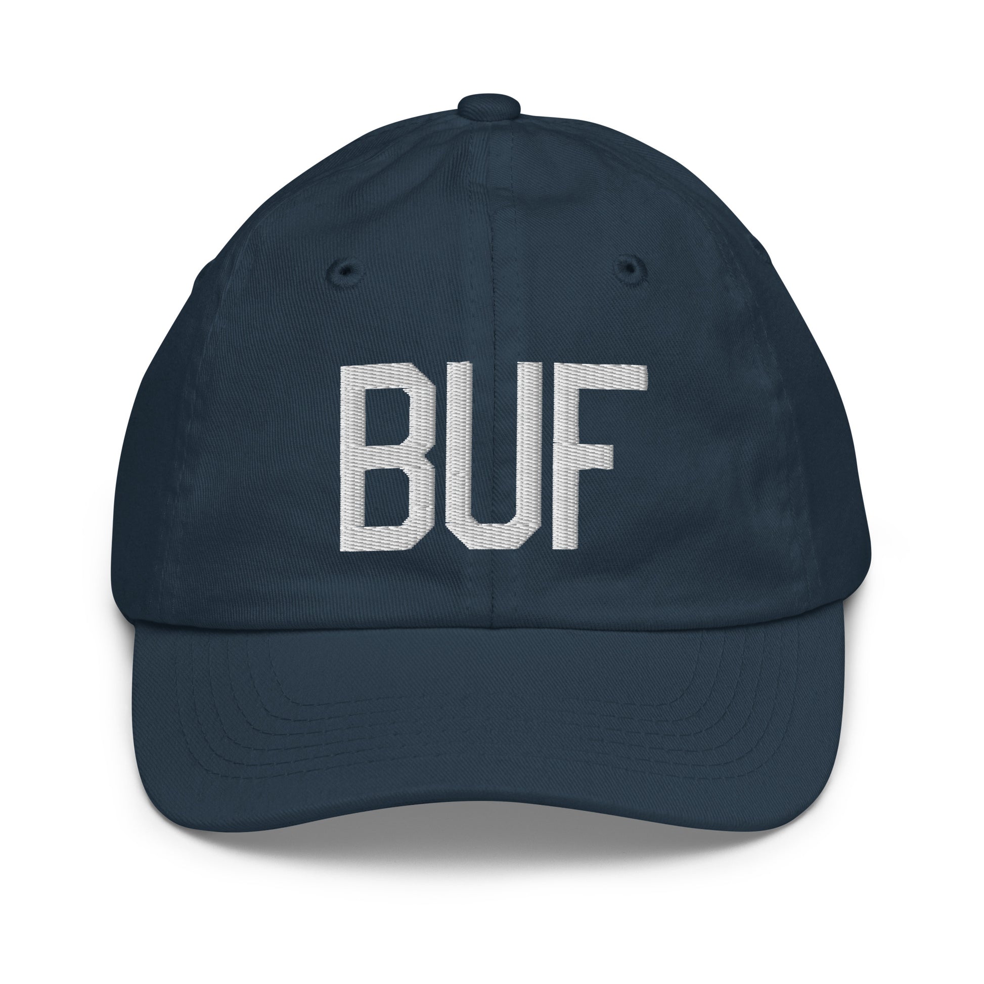 Airport Code Kid's Baseball Cap - White • BUF Buffalo • YHM Designs - Image 14
