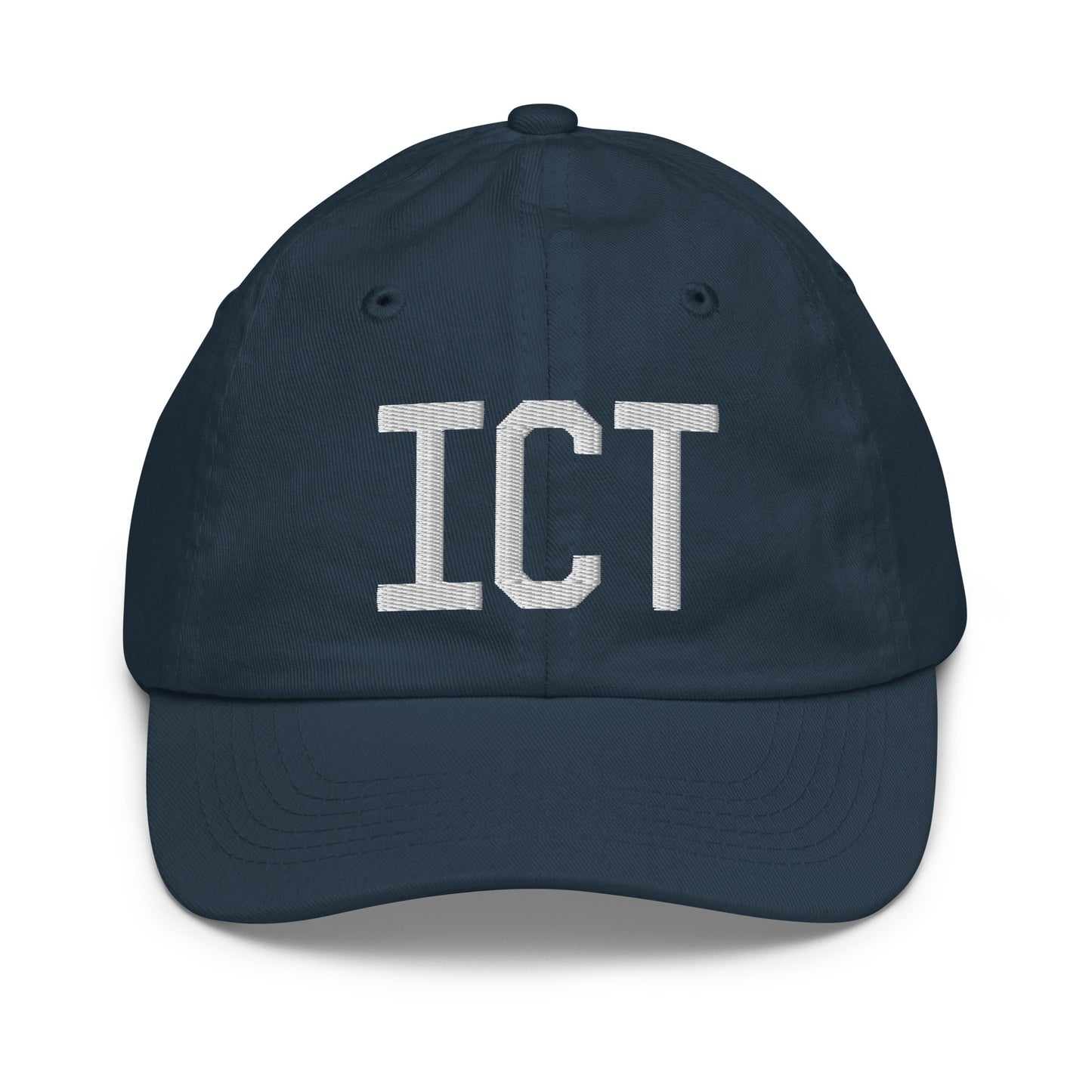 Airport Code Kid's Baseball Cap - White • ICT Wichita • YHM Designs - Image 14