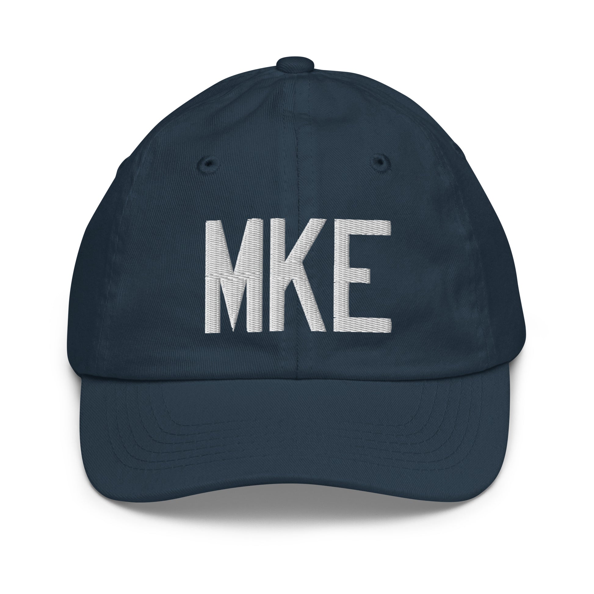 Airport Code Kid's Baseball Cap - White • MKE Milwaukee • YHM Designs - Image 14
