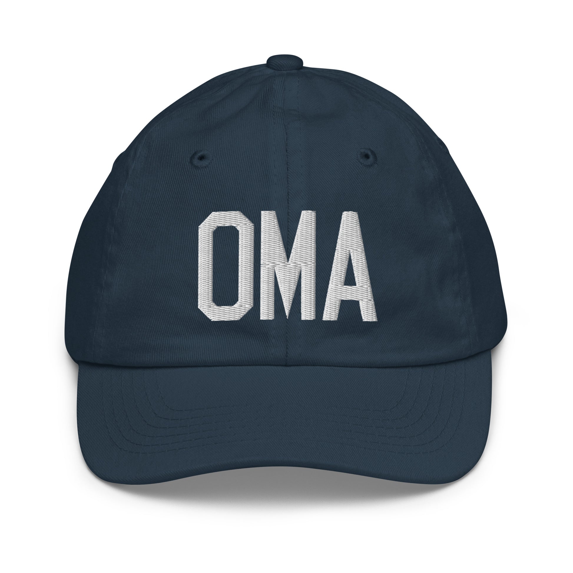 Airport Code Kid's Baseball Cap - White • OMA Omaha • YHM Designs - Image 14