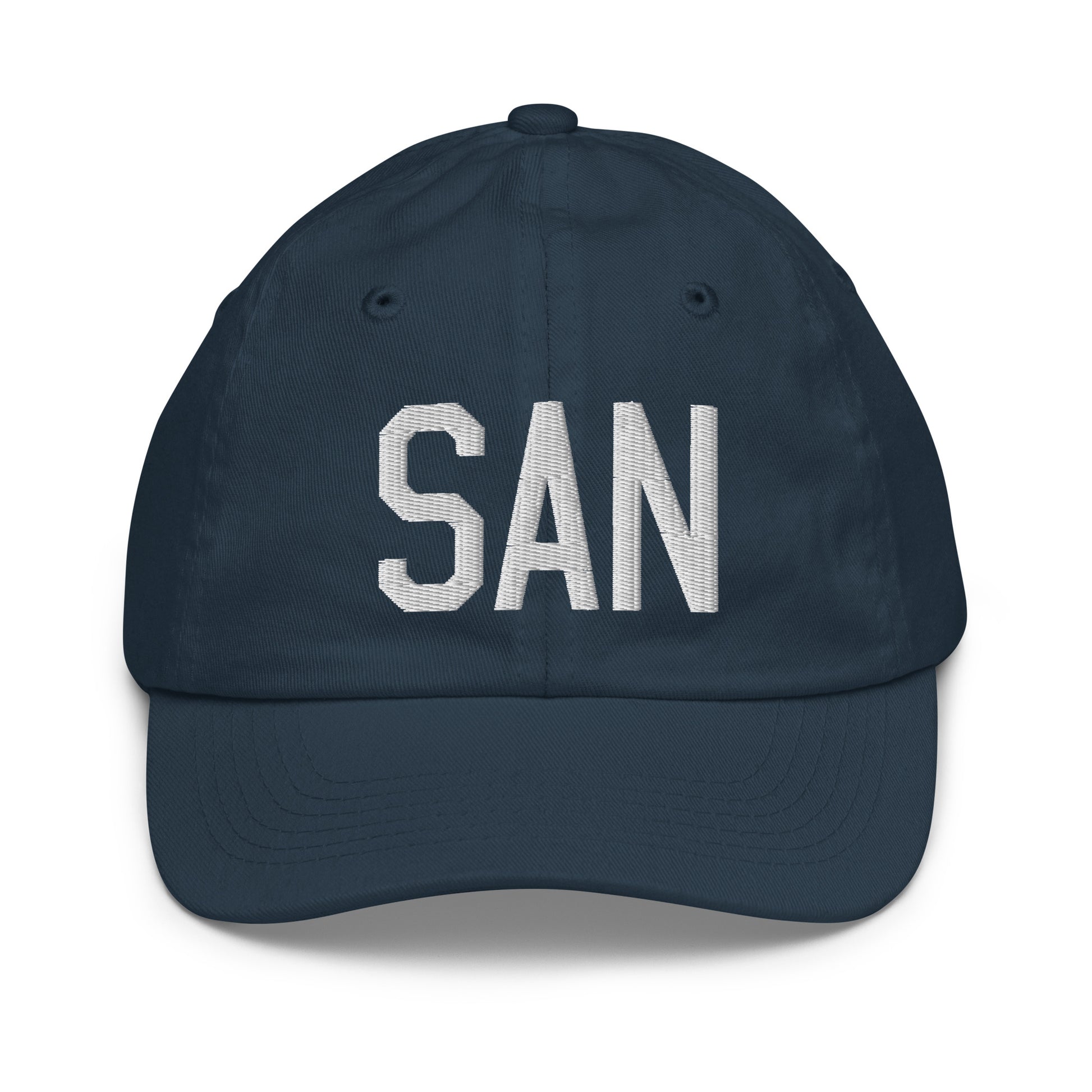 Airport Code Kid's Baseball Cap - White • SAN San Diego • YHM Designs - Image 14