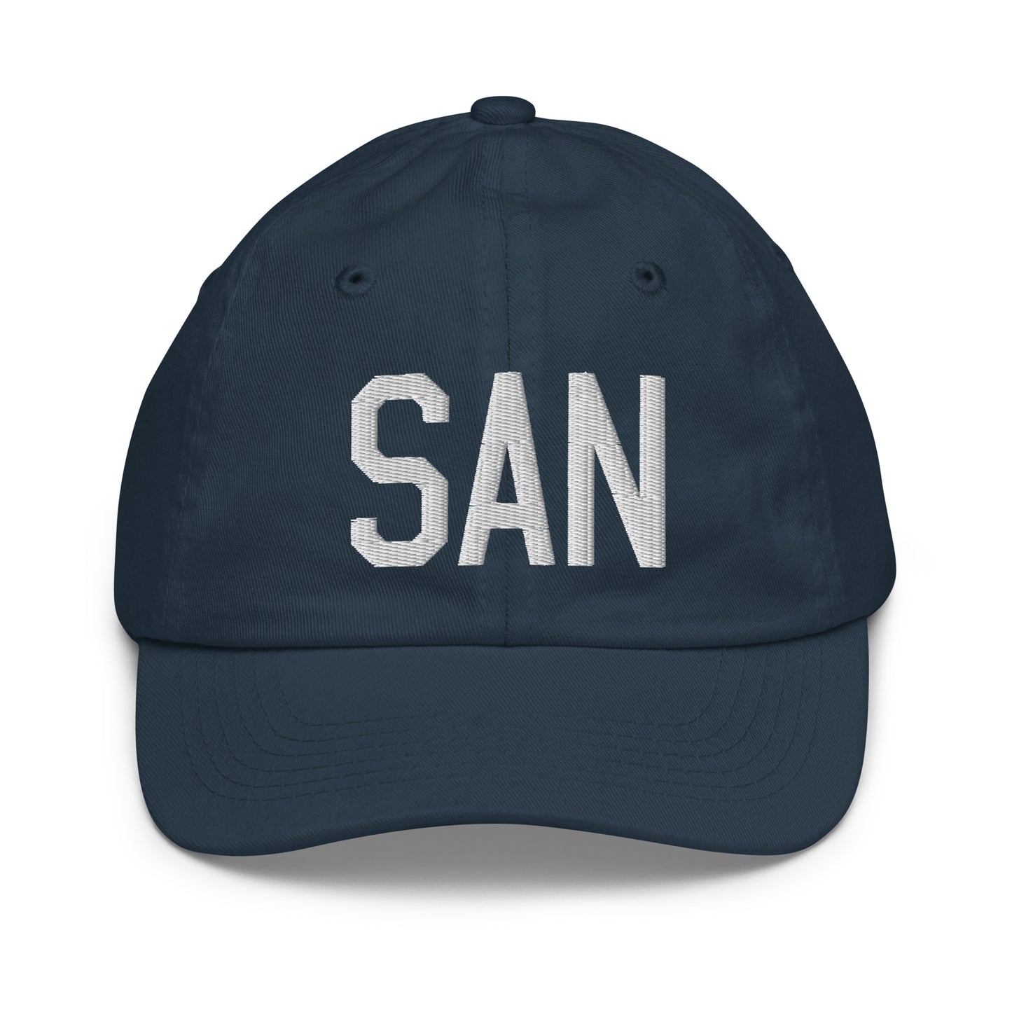 Airport Code Kid's Baseball Cap - White • SAN San Diego • YHM Designs - Image 14