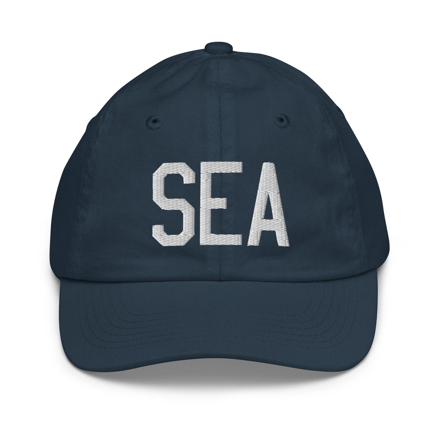 Airport Code Kid's Baseball Cap - White • SEA Seattle • YHM Designs - Image 14