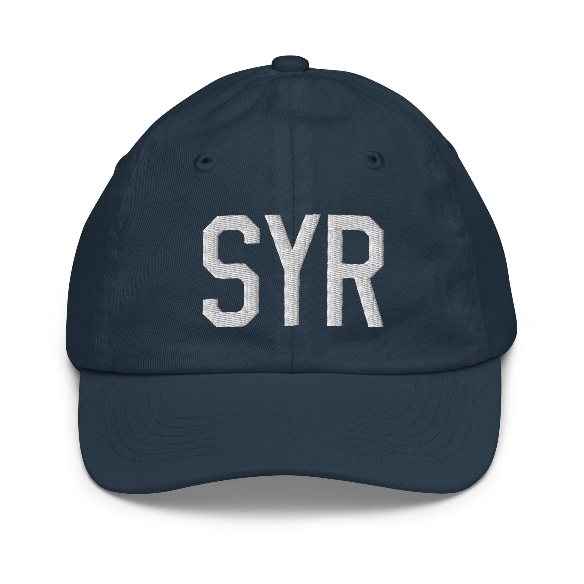 Airport Code Kid's Baseball Cap - White • SYR Syracuse • YHM Designs - Image 14