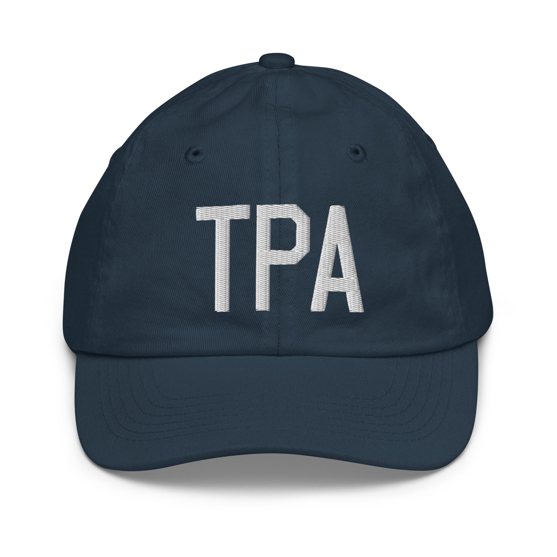 Airport Code Kid's Baseball Cap - White • TPA Tampa • YHM Designs - Image 14